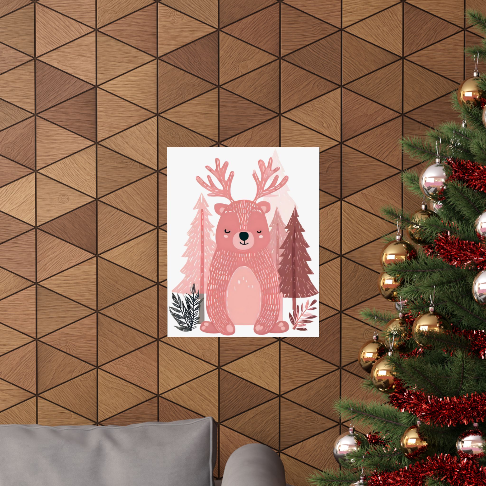 Pink Bear Antlers Art Print | Whimsical Woodland Nursery Wall Art | Matte Poster Print - Image 12