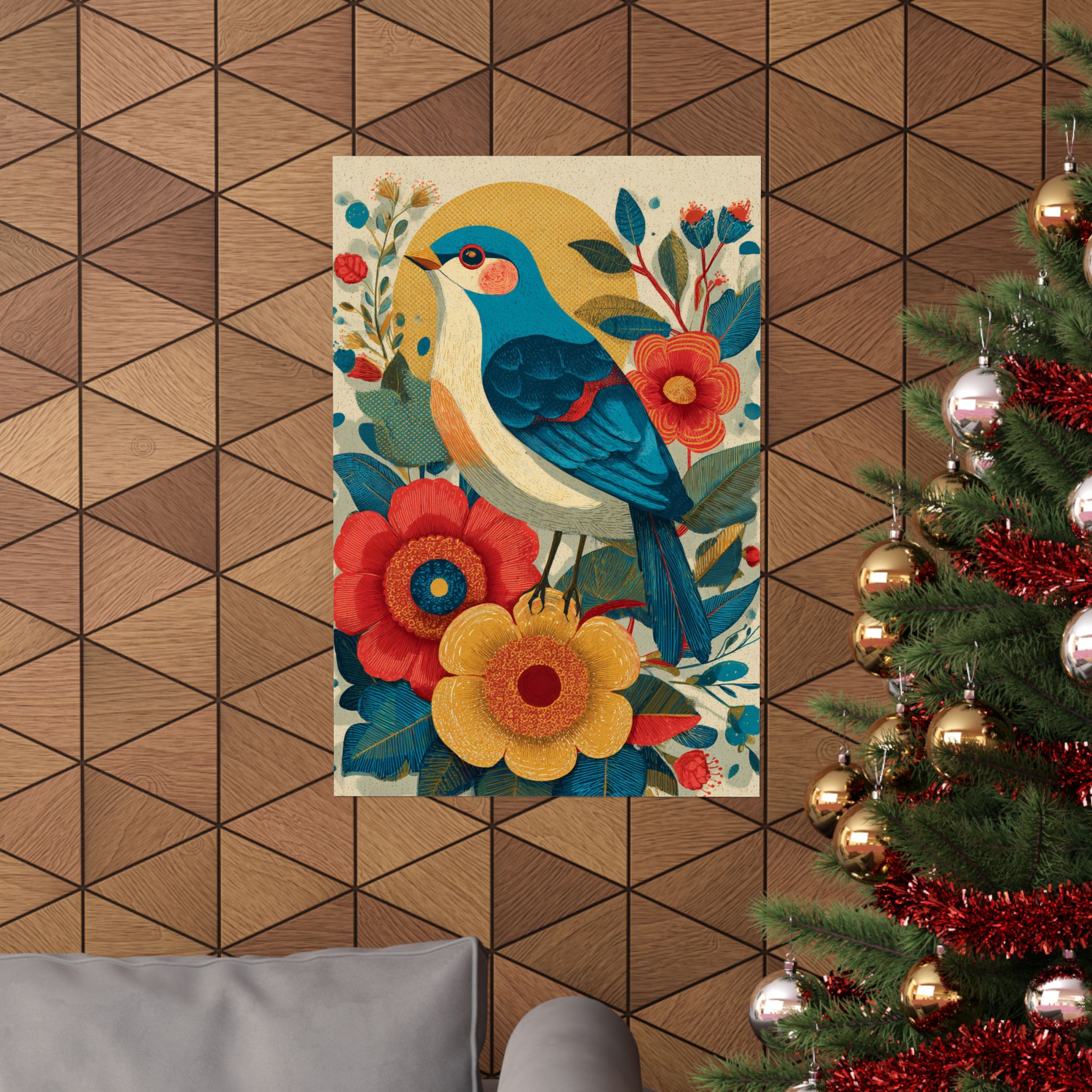 Folk Art Bird Print | Vintage Botanical Floral Illustration | Matte Poster Print - Image 4