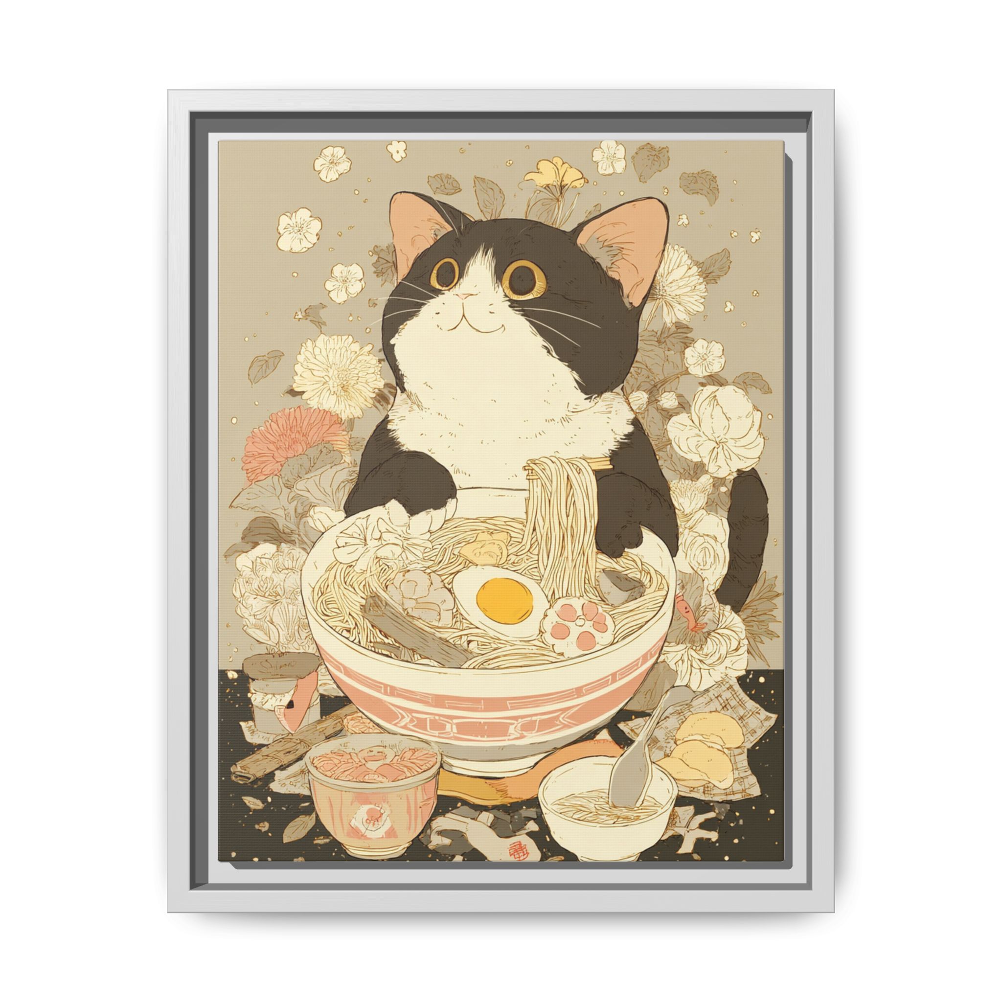Kawaii Cat Ramen Print | Japanese Kitchen Wall Art | Framed Canvas Print - Image 49