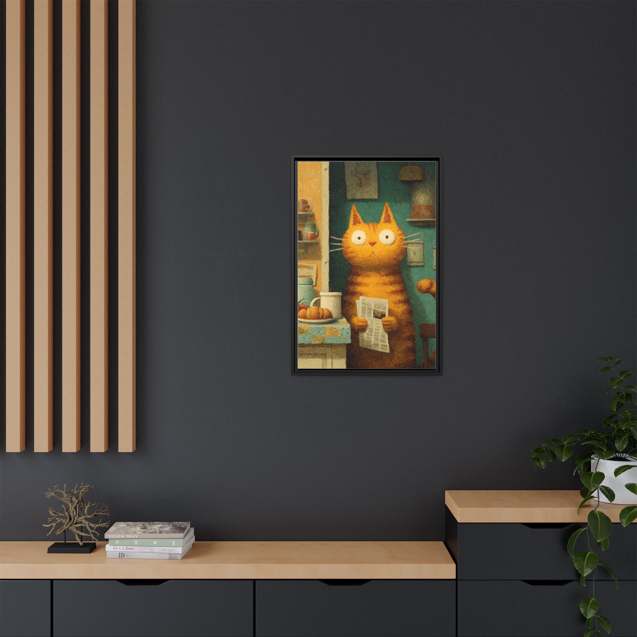 Whimsical Cat Art Print | Colorful Abstract Animals Kids | Framed Canvas Print - Image 12