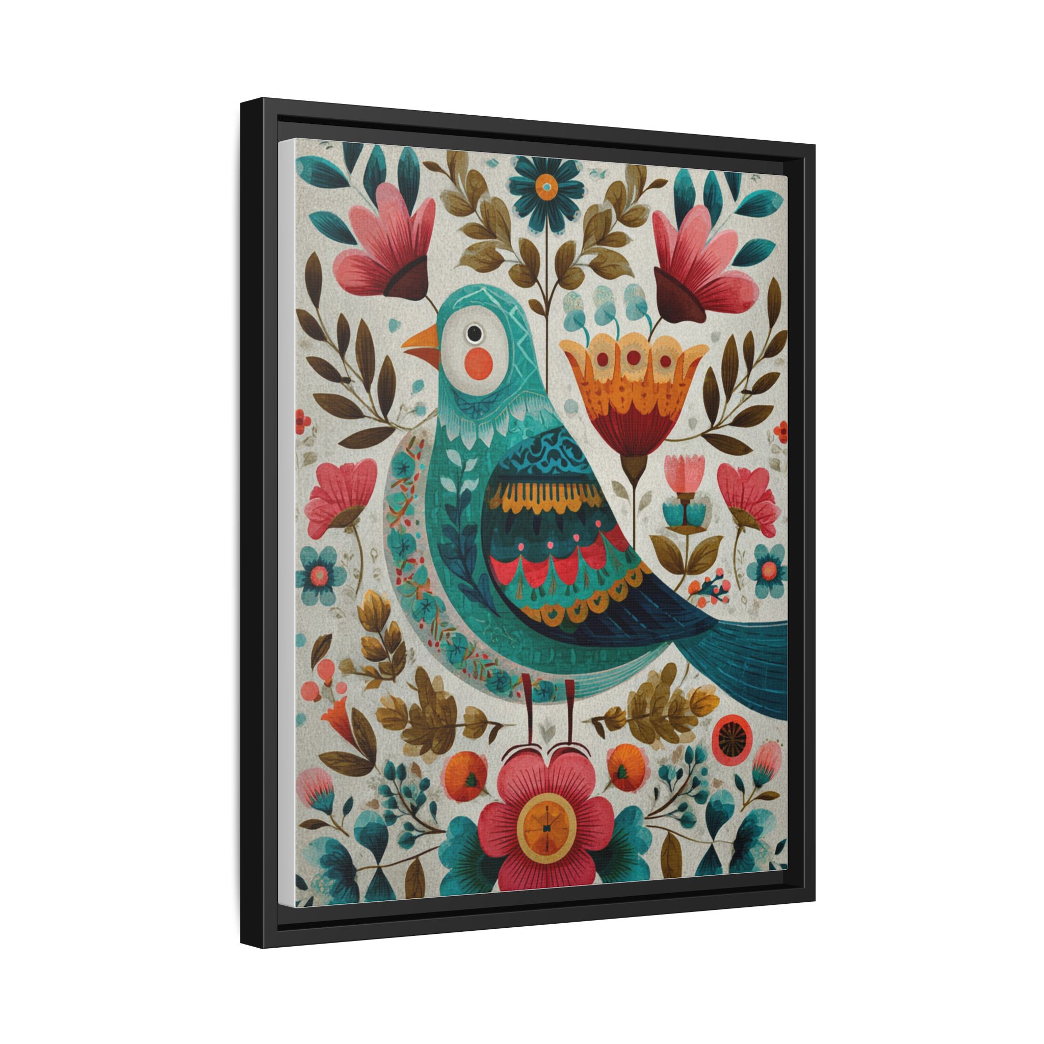 Folk Art Bird Print | Scandinavian Floral Illustration Boho | Framed Canvas Print - Image 14