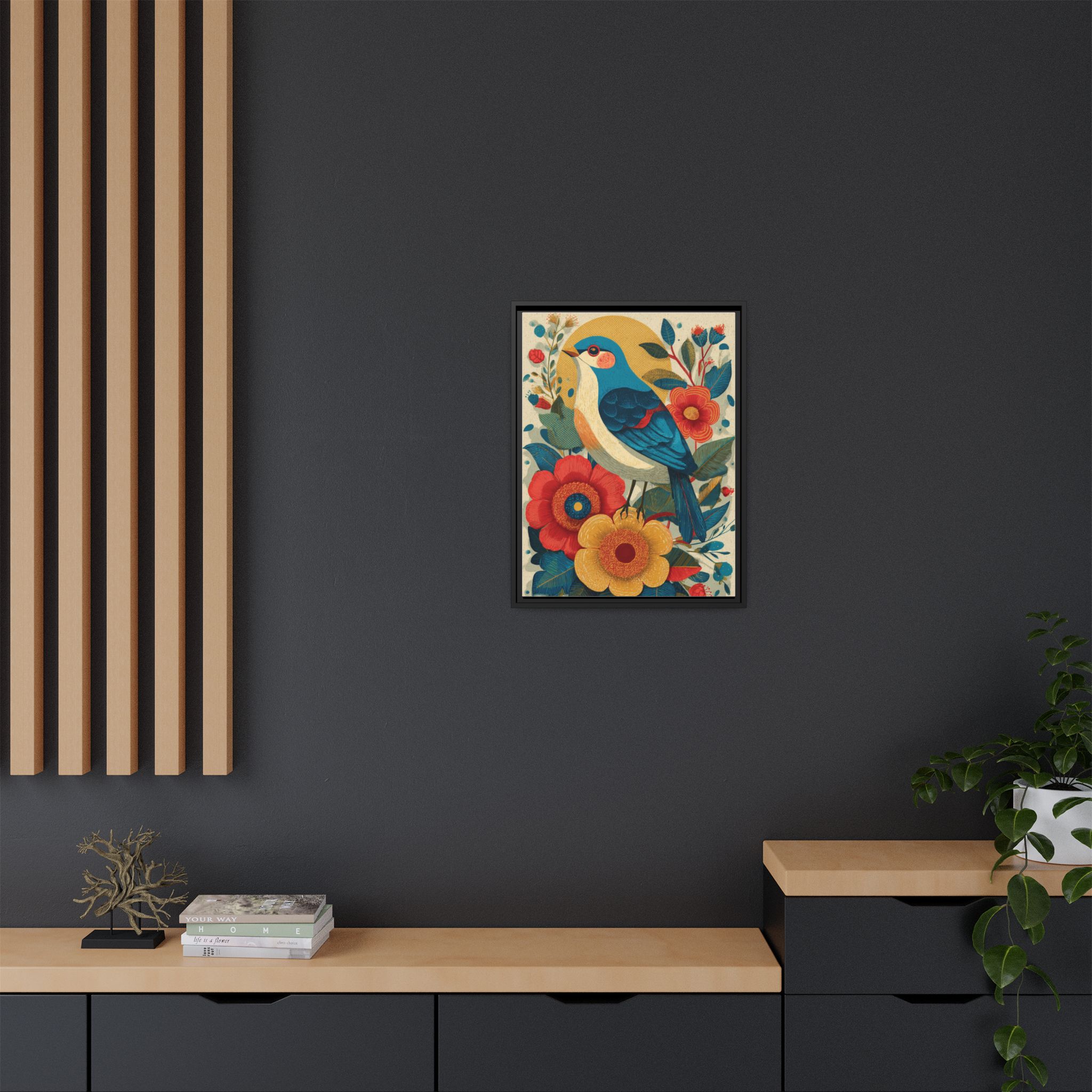 Folk Art Bird Print | Vintage Botanical Floral Illustration | Framed Canvas Print - Image 28