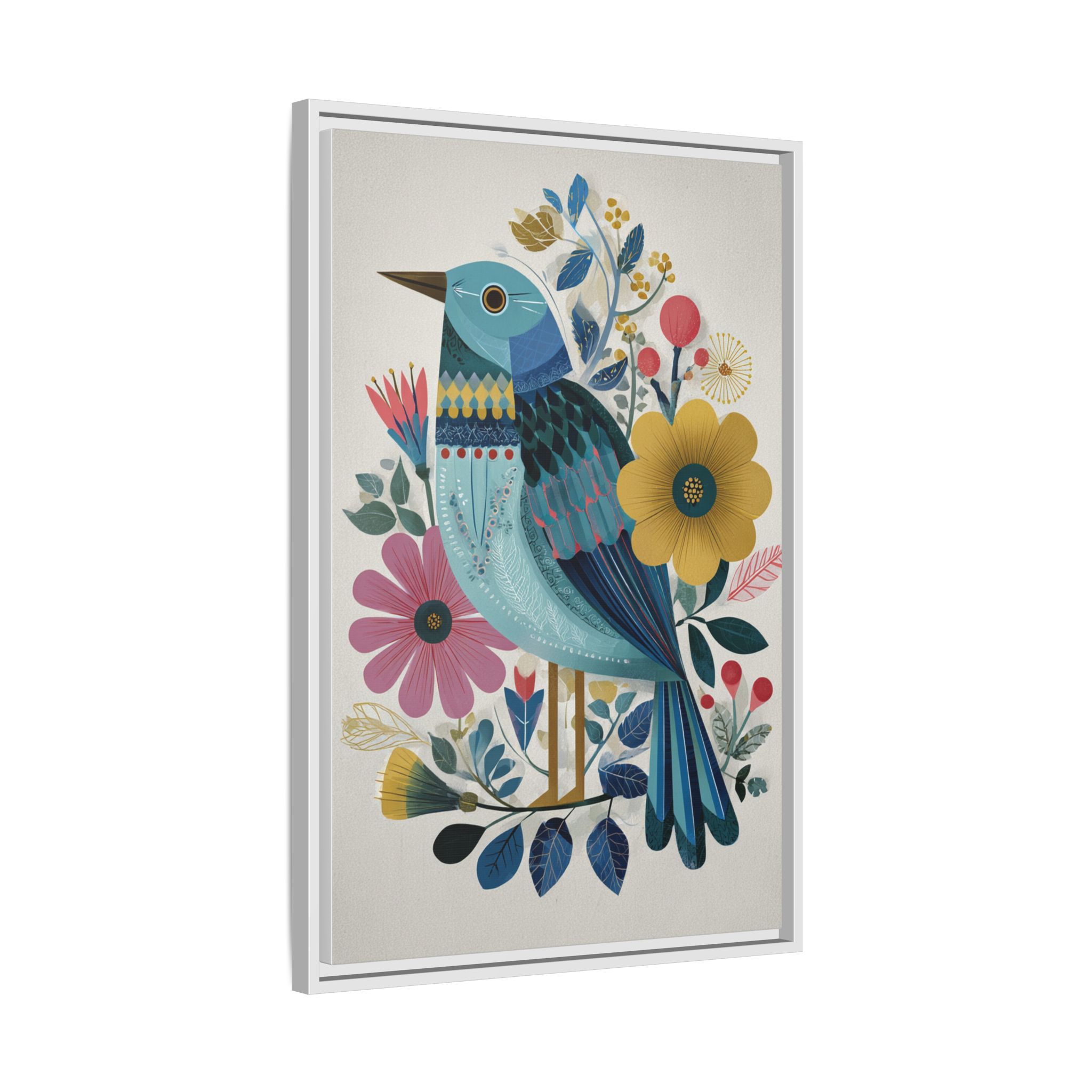 Folk Art Bird Print | Colorful Floral Nature Poster | Framed Canvas Print - Image 6