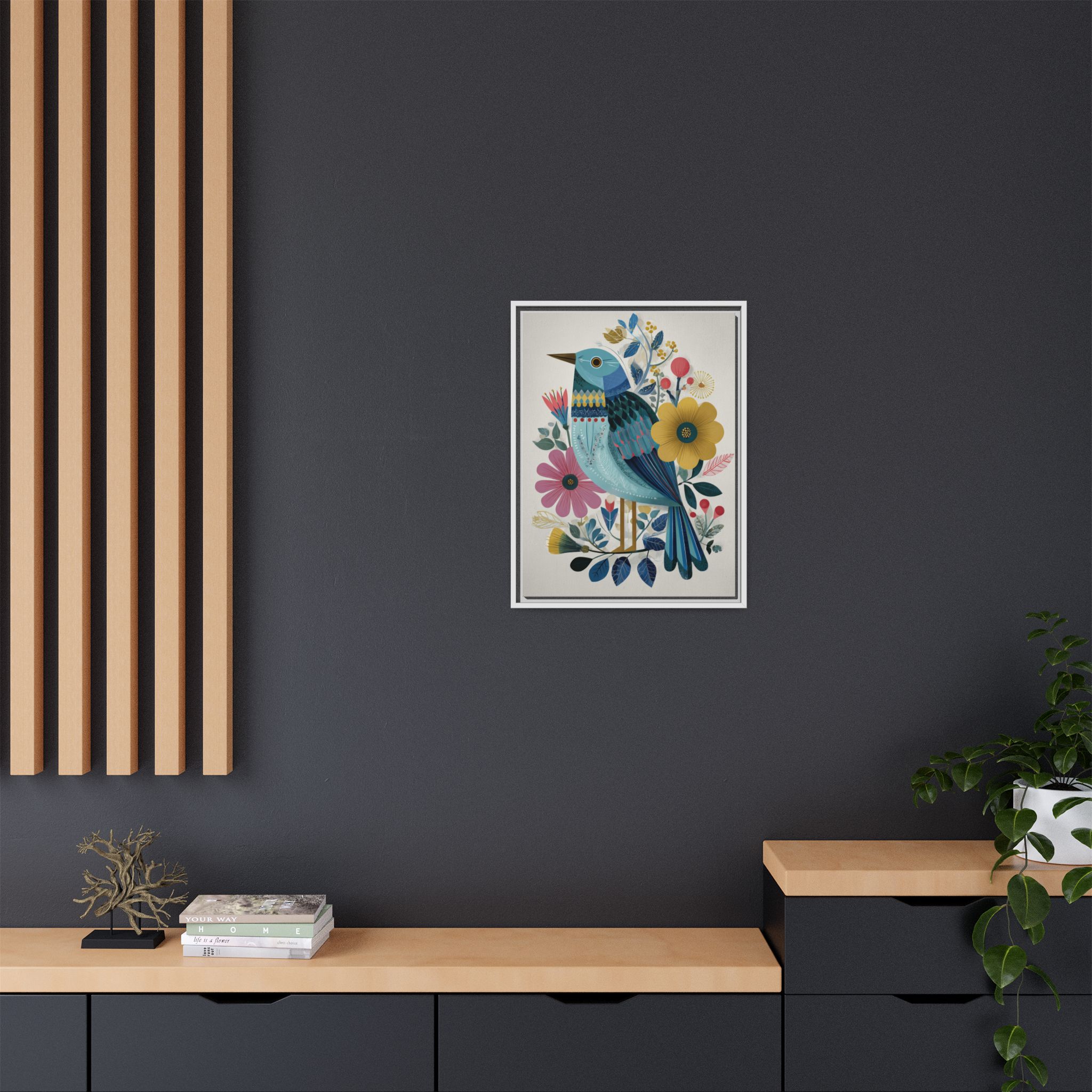 Folk Art Bird Print | Colorful Floral Nature Poster | Framed Canvas Print - Image 32