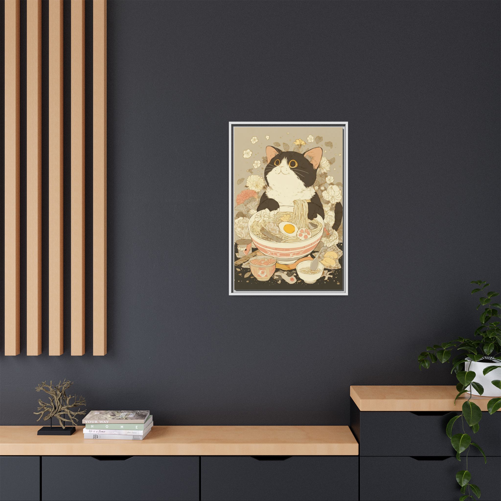 Kawaii Cat Ramen Print | Japanese Kitchen Wall Art | Framed Canvas Print - Image 16