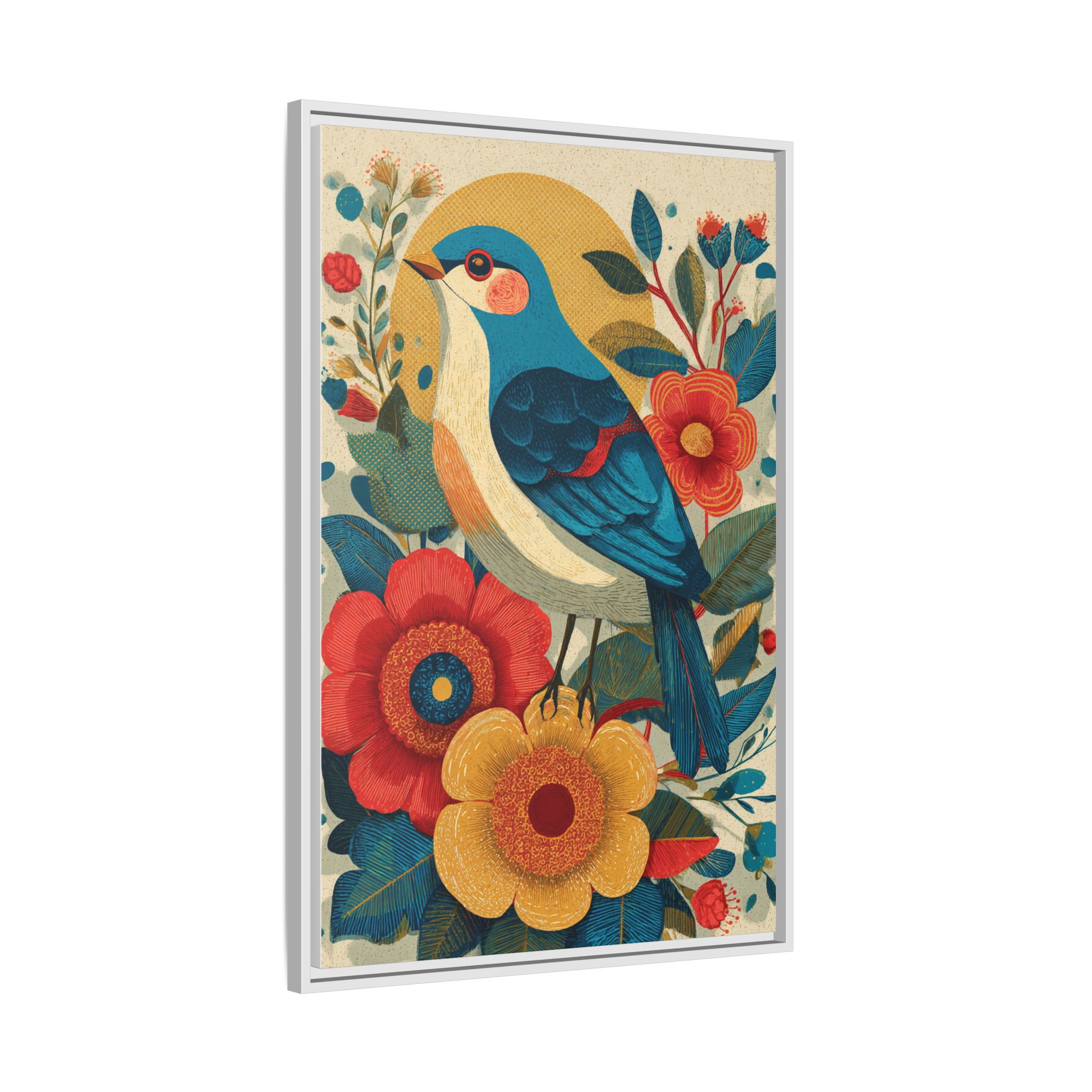 Folk Art Bird Print | Vintage Botanical Floral Illustration | Framed Canvas Print - Image 22