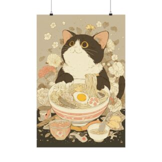 Kawaii Cat Ramen Print | Japanese Kitchen Wall Art | Matte Poster Print