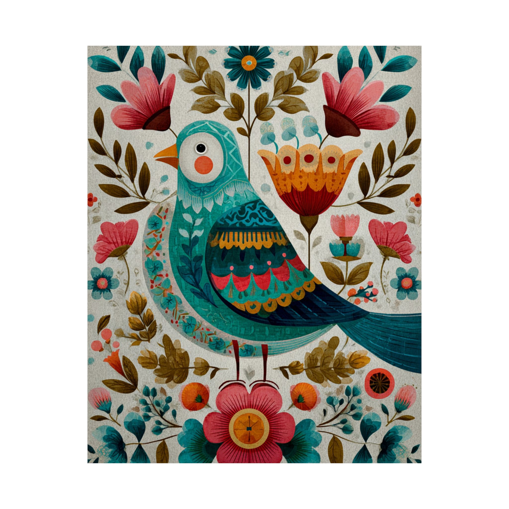 Folk Art Bird Print | Scandinavian Floral Illustration Boho | Matte Poster Print - Image 10