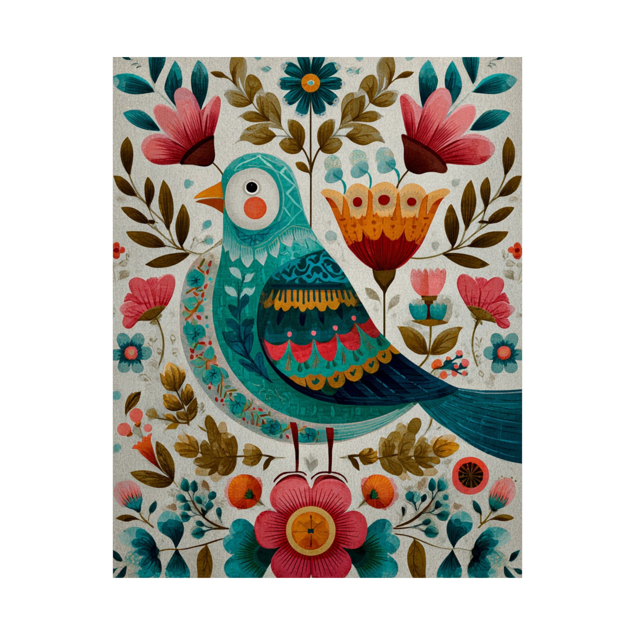 Folk Art Bird Print | Scandinavian Floral Illustration Boho | Matte Poster Print - Image 18