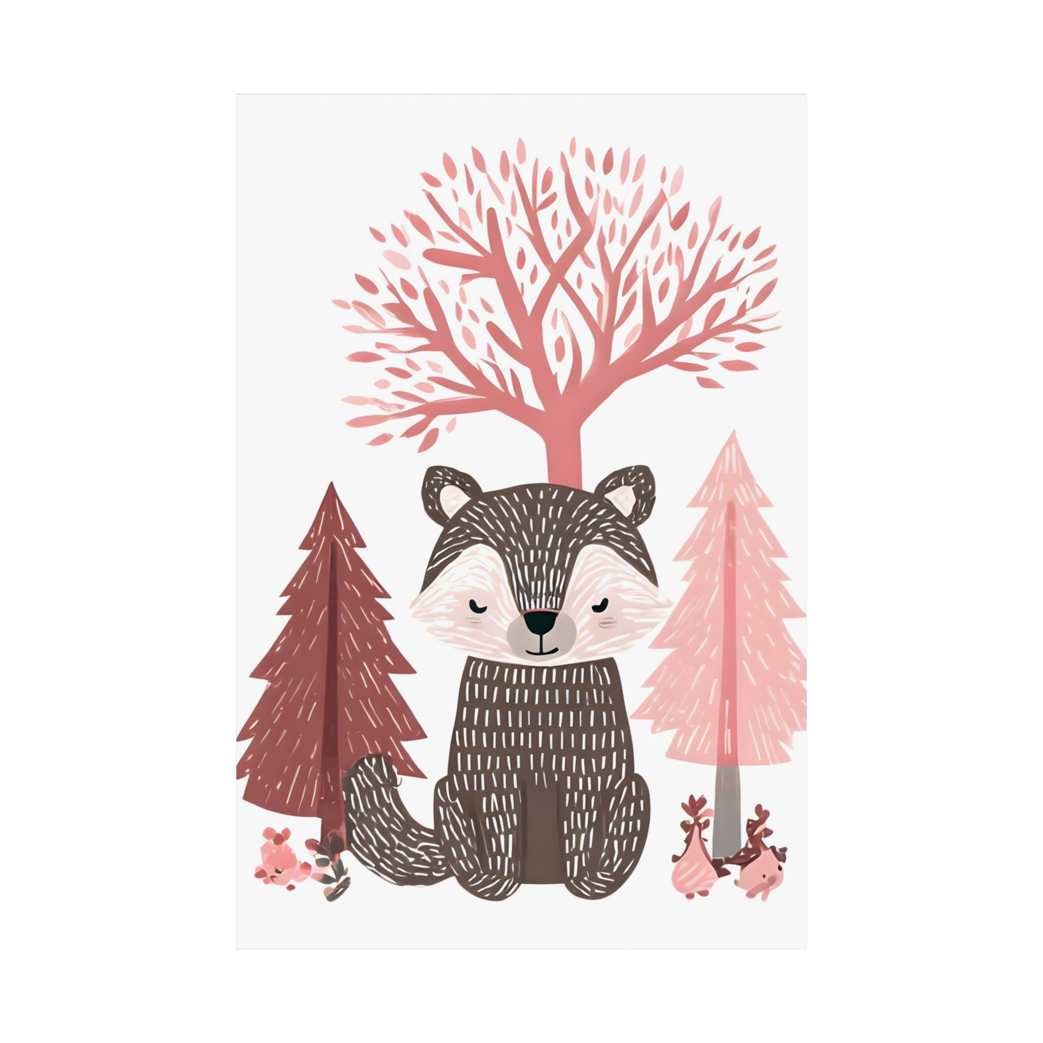 Woodland Bear Nursery Art | Pink Scandinavian Forest Animal Print | Matte Poster Print - Image 14