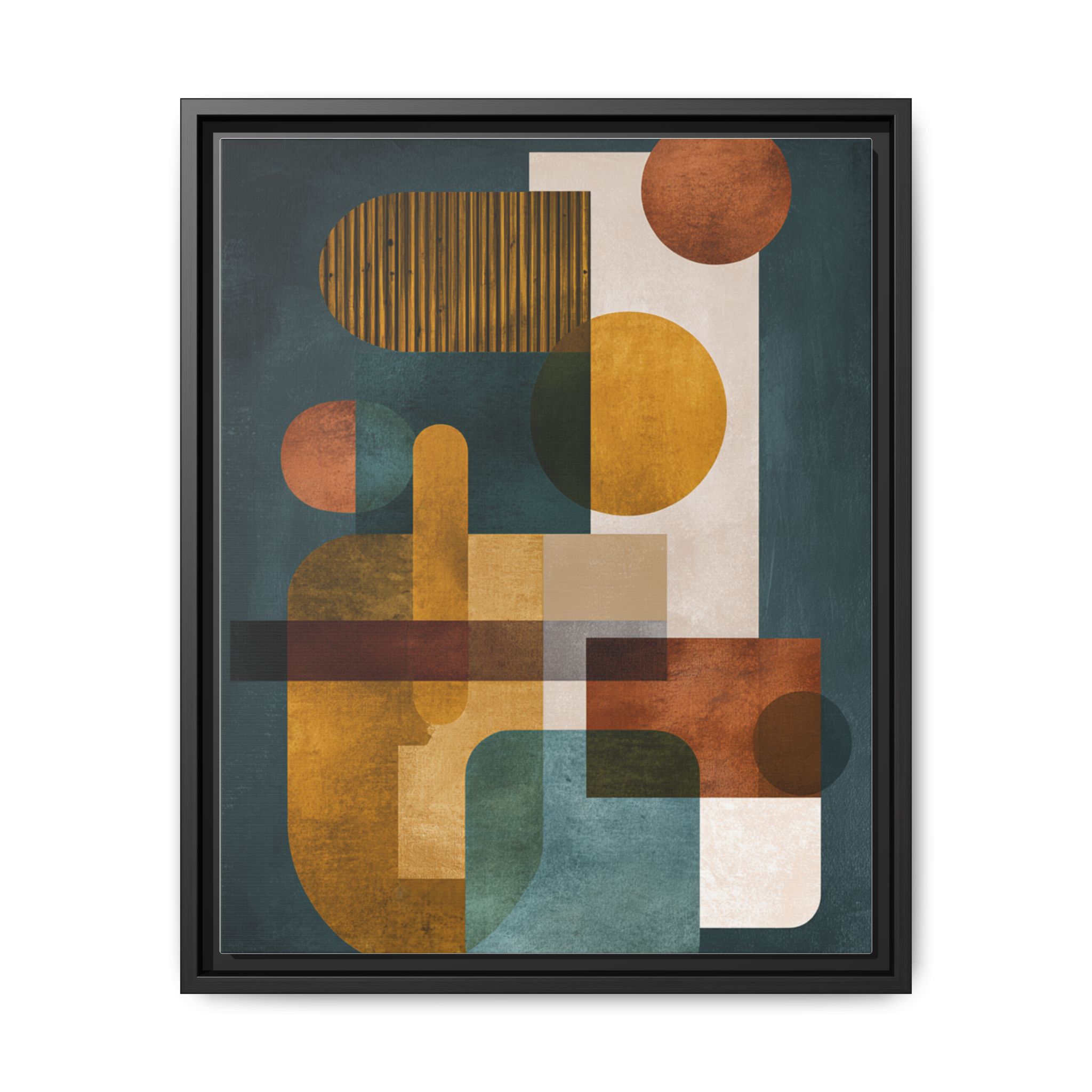 Mid Century Geometric Wall Art Print | Navy Gold Terracotta Abstract Shapes | Boho Modern Living Room Art | Framed Canvas Print - Image 29