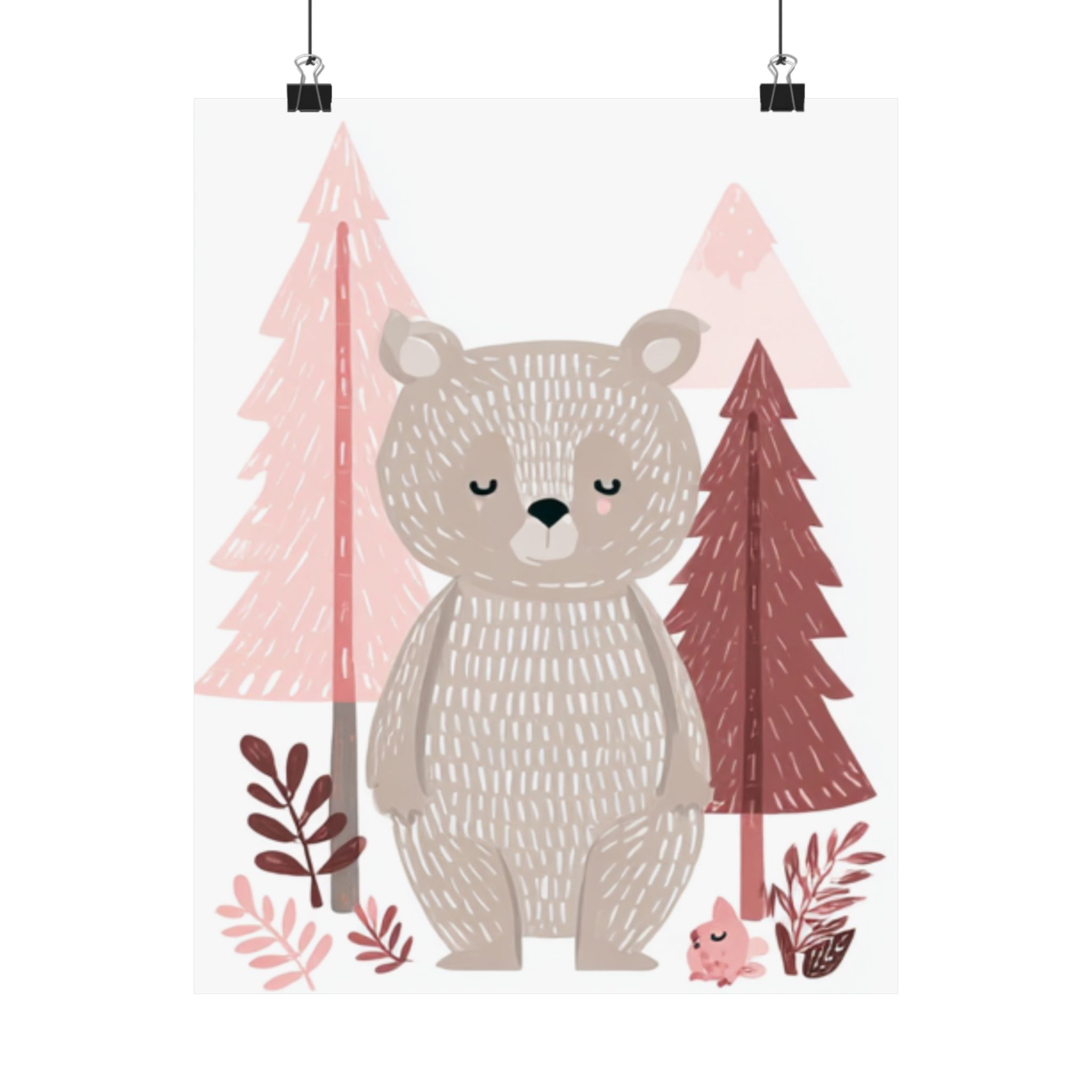 Woodland Bear Nursery Art Print | Pink Nordic Forest Animal | Matte Poster Print - Image 17