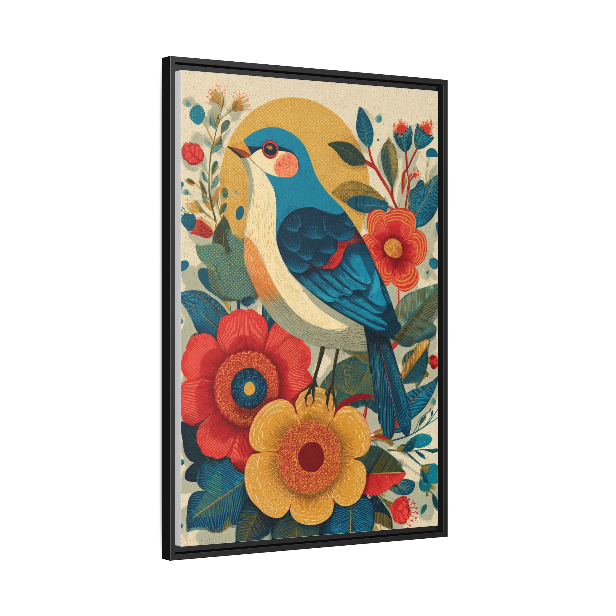 Folk Art Bird Print | Vintage Botanical Floral Illustration | Framed Canvas Print - Image 18