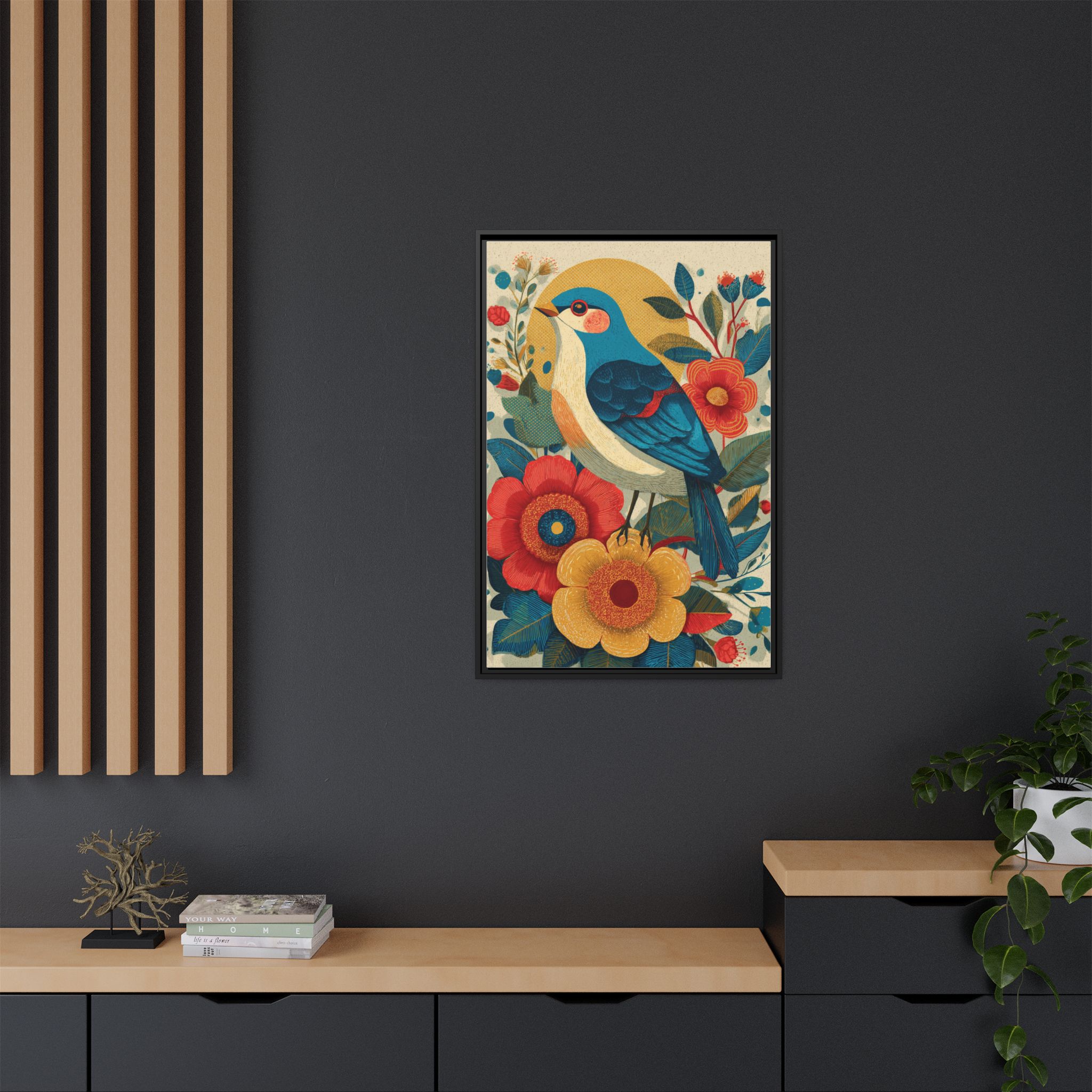 Folk Art Bird Print | Vintage Botanical Floral Illustration | Framed Canvas Print - Image 20