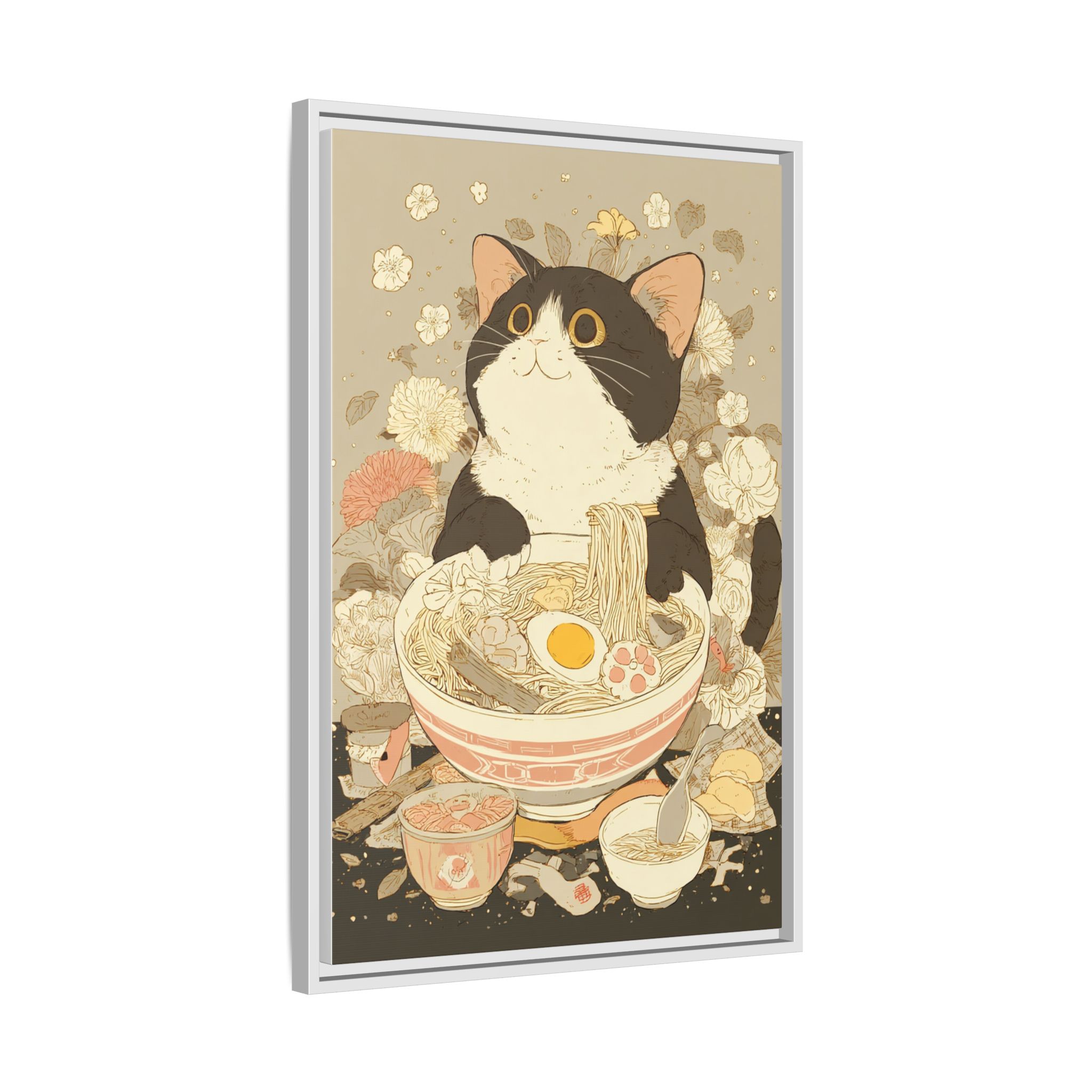 Kawaii Cat Ramen Print | Japanese Kitchen Wall Art | Framed Canvas Print - Image 14