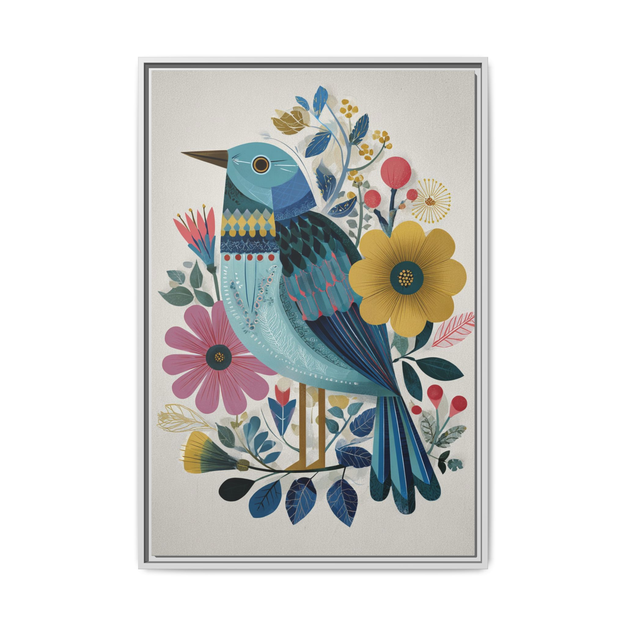 Folk Art Bird Print | Colorful Floral Nature Poster | Framed Canvas Print - Image 21
