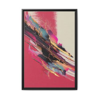 Abstract Art Print | Pink Coral Black Gold Modern Wall Art | Framed Canvas Print