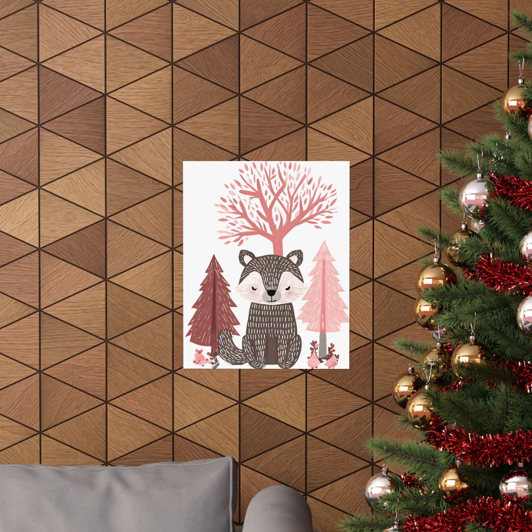 Woodland Bear Nursery Art | Pink Scandinavian Forest Animal Print | Matte Poster Print - Image 12