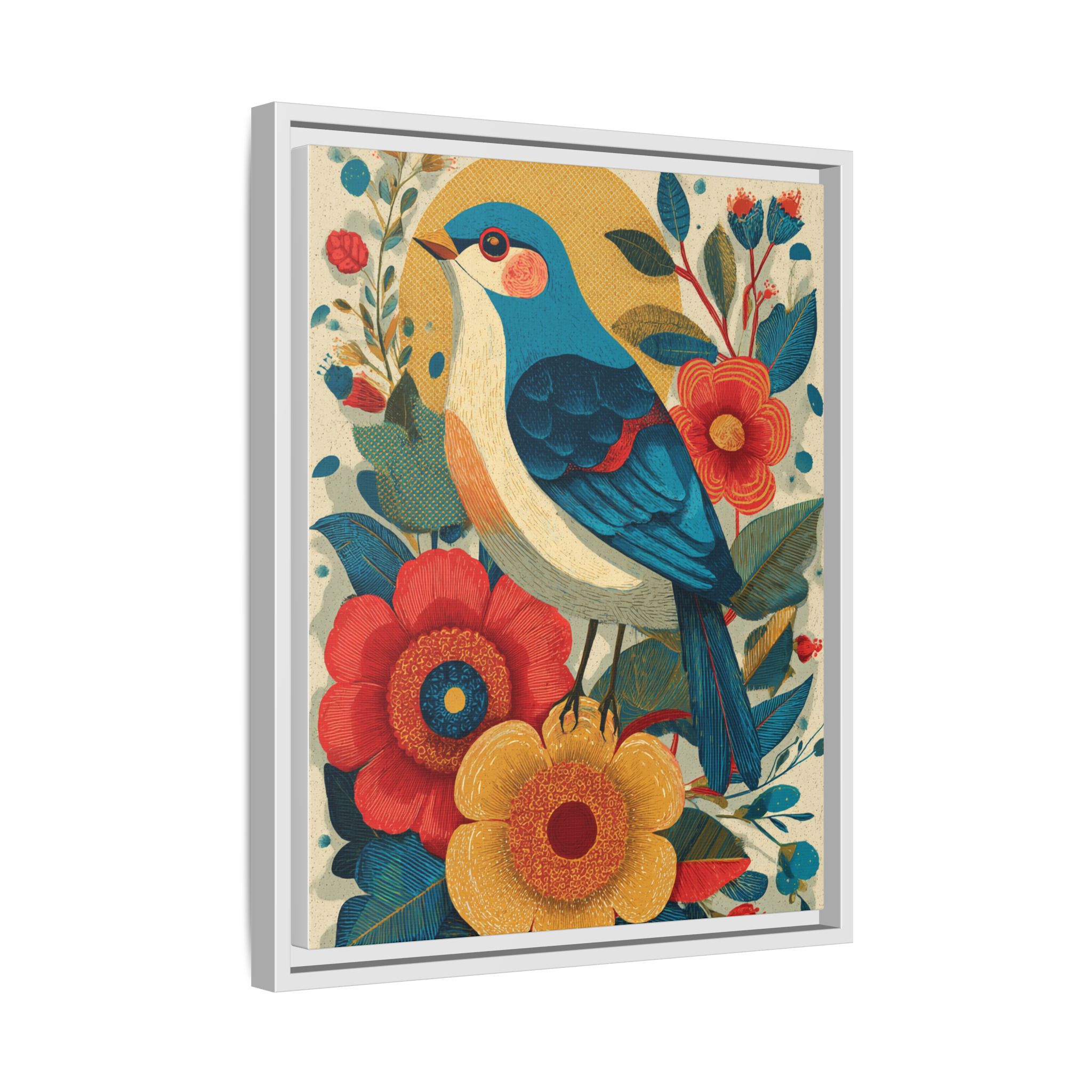 Folk Art Bird Print | Vintage Botanical Floral Illustration | Framed Canvas Print - Image 10