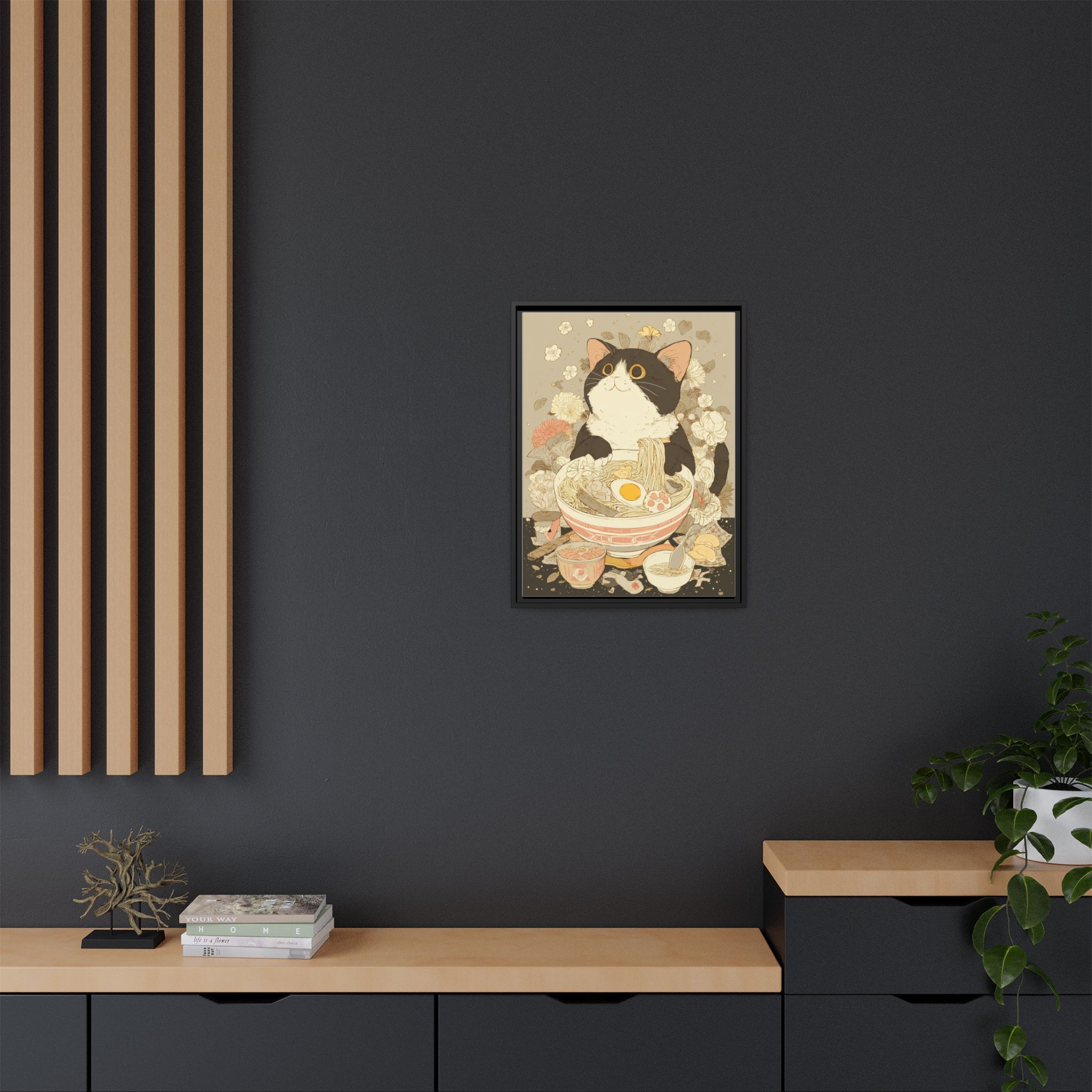 Kawaii Cat Ramen Print | Japanese Kitchen Wall Art | Framed Canvas Print - Image 44