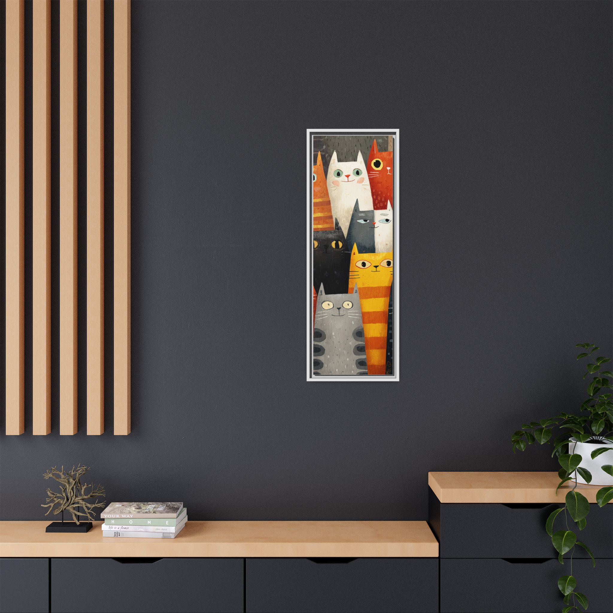 Orange Cat Reading Newspaper Art Print | Whimsical Kitchen Art | Framed Canvas Print - Image 4
