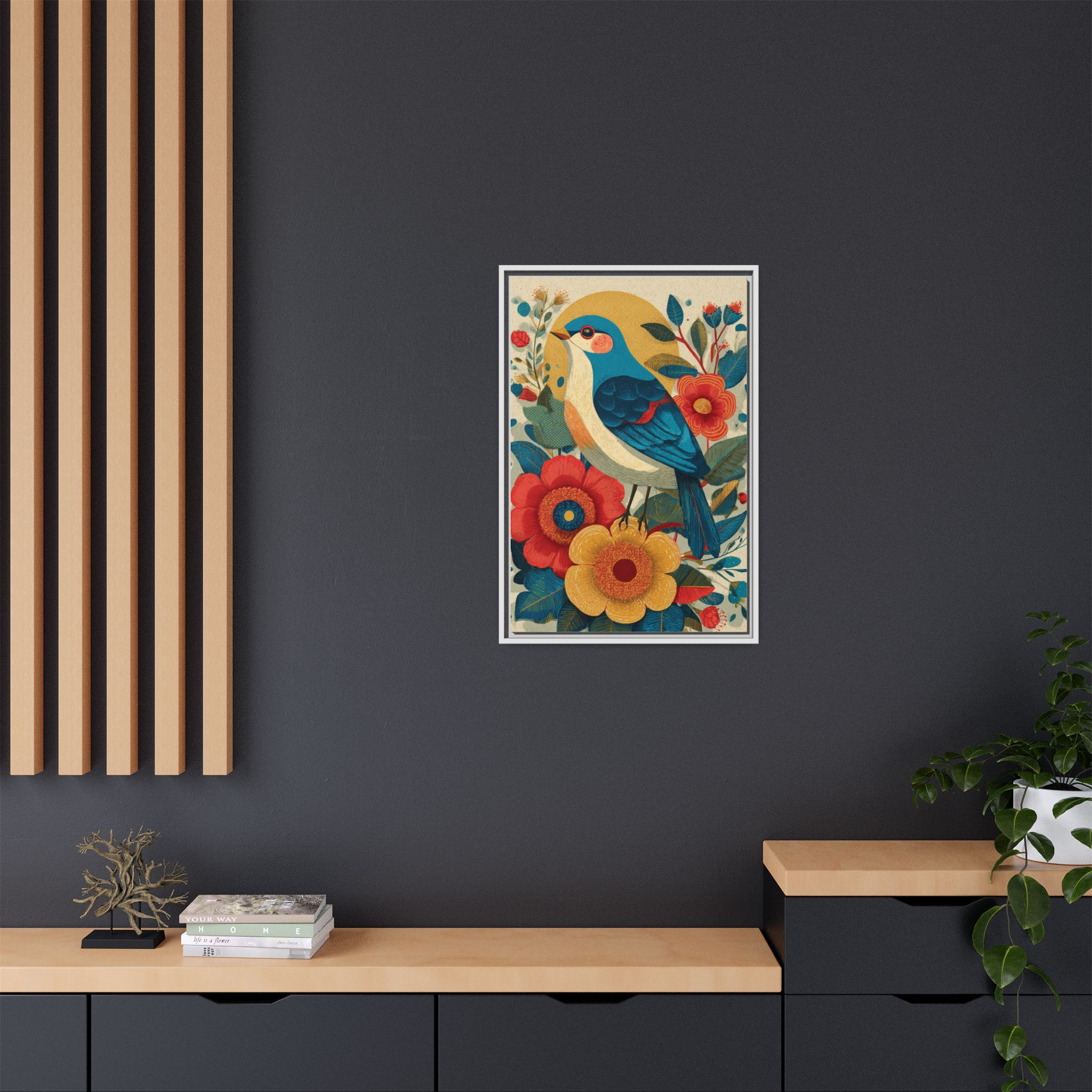Folk Art Bird Print | Vintage Botanical Floral Illustration | Framed Canvas Print - Image 8