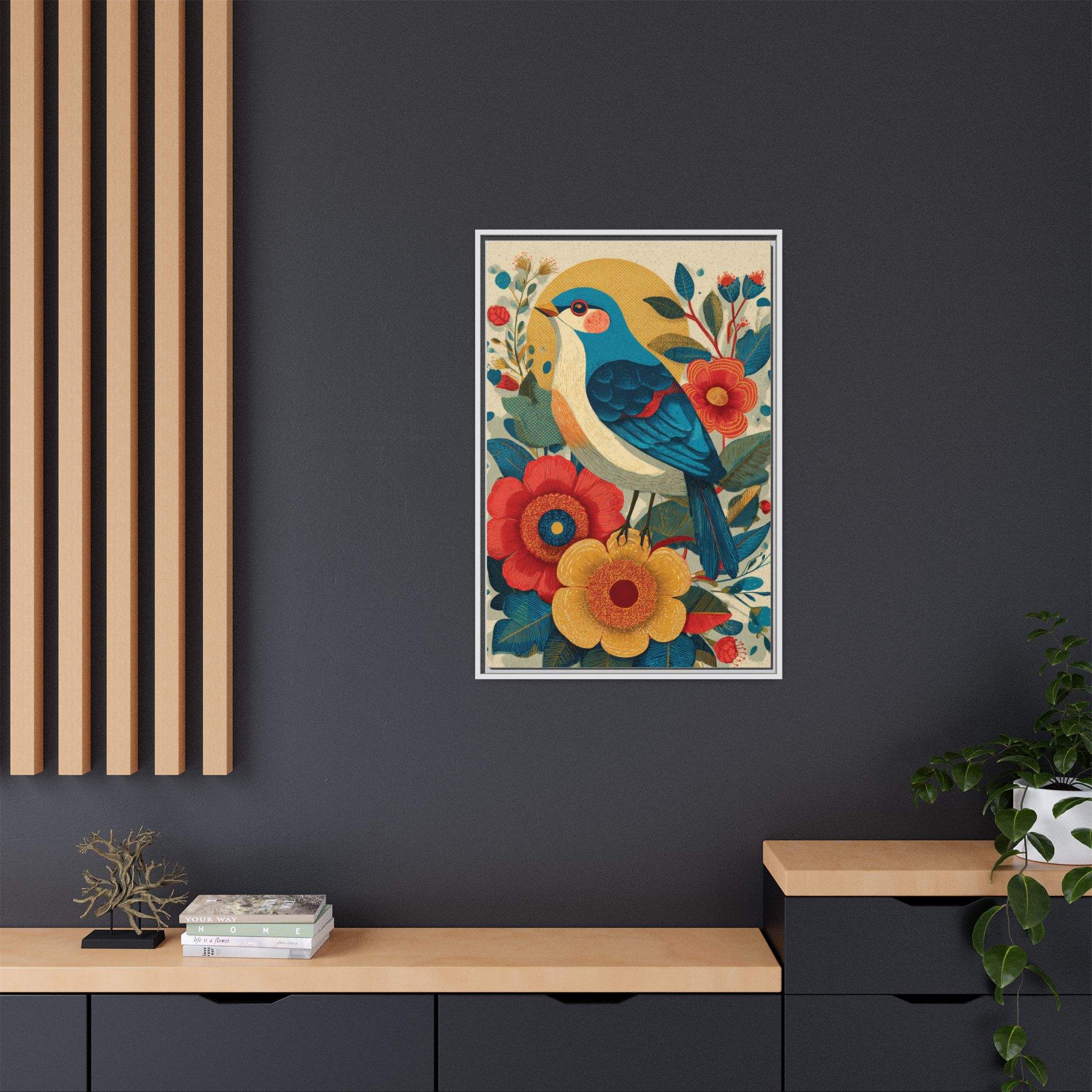 Folk Art Bird Print | Vintage Botanical Floral Illustration | Framed Canvas Print - Image 24