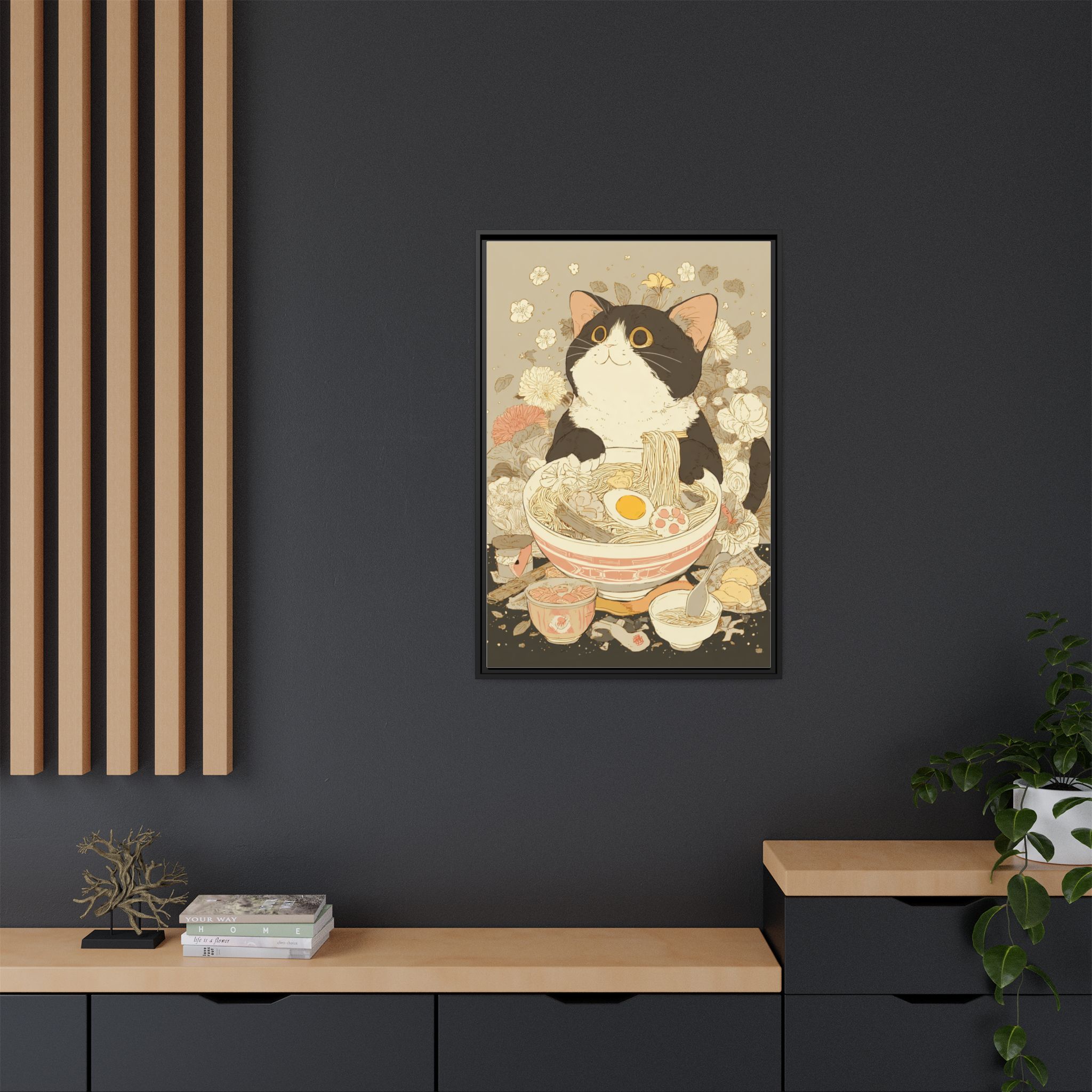 Kawaii Cat Ramen Print | Japanese Kitchen Wall Art | Framed Canvas Print - Image 36