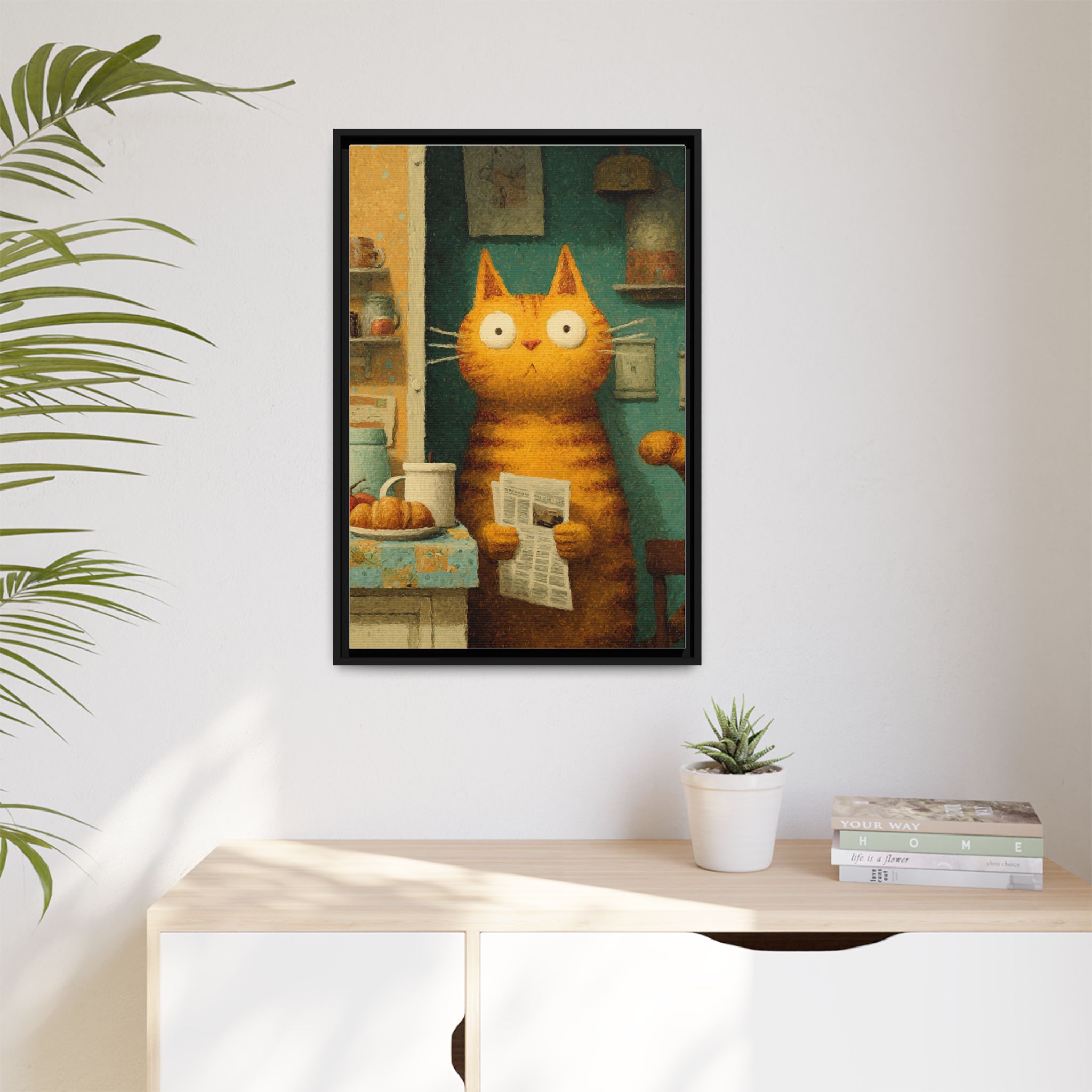 Whimsical Cat Art Print | Colorful Abstract Animals Kids | Framed Canvas Print - Image 11