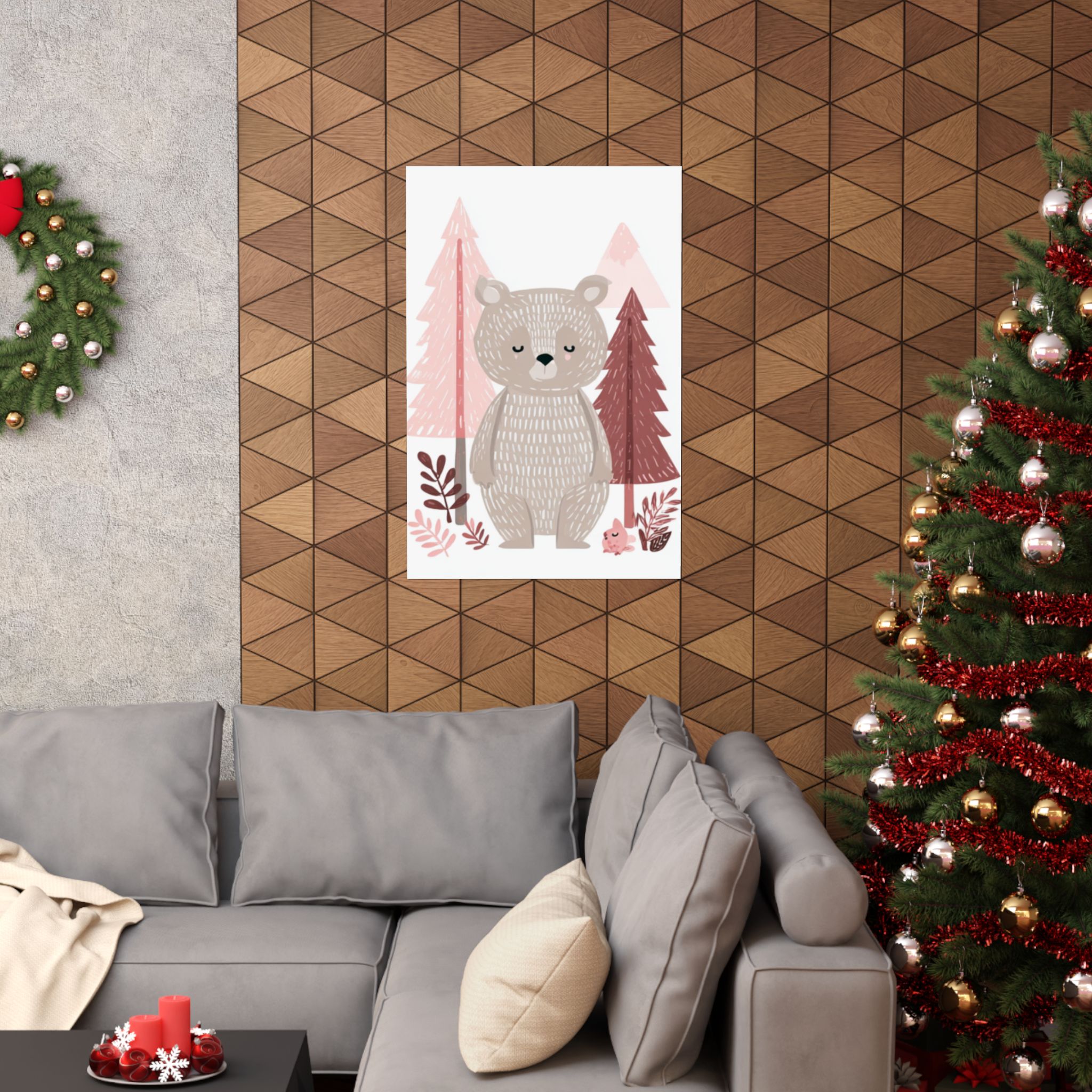 Woodland Bear Nursery Art Print | Pink Nordic Forest Animal | Matte Poster Print - Image 24