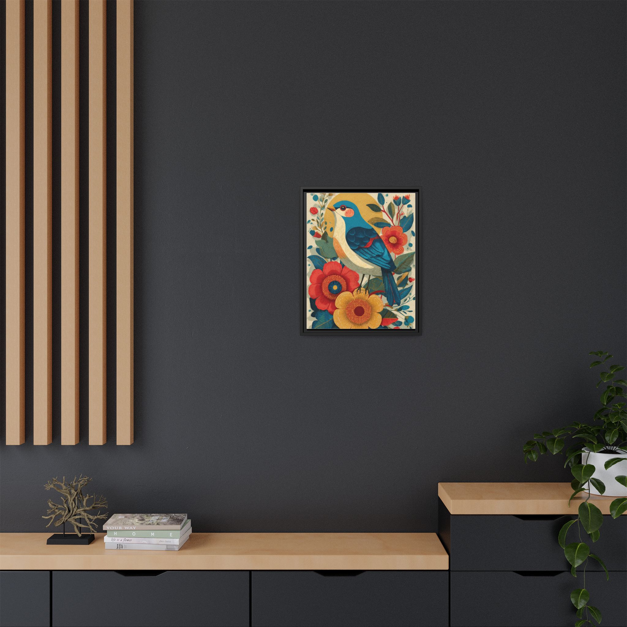 Folk Art Bird Print | Vintage Botanical Floral Illustration | Framed Canvas Print - Image 16