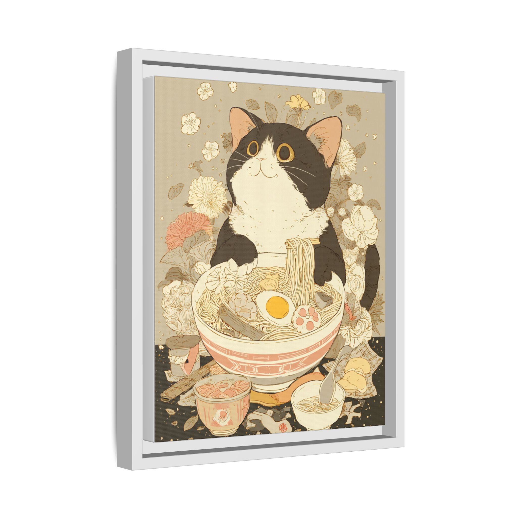 Kawaii Cat Ramen Print | Japanese Kitchen Wall Art | Framed Canvas Print - Image 50