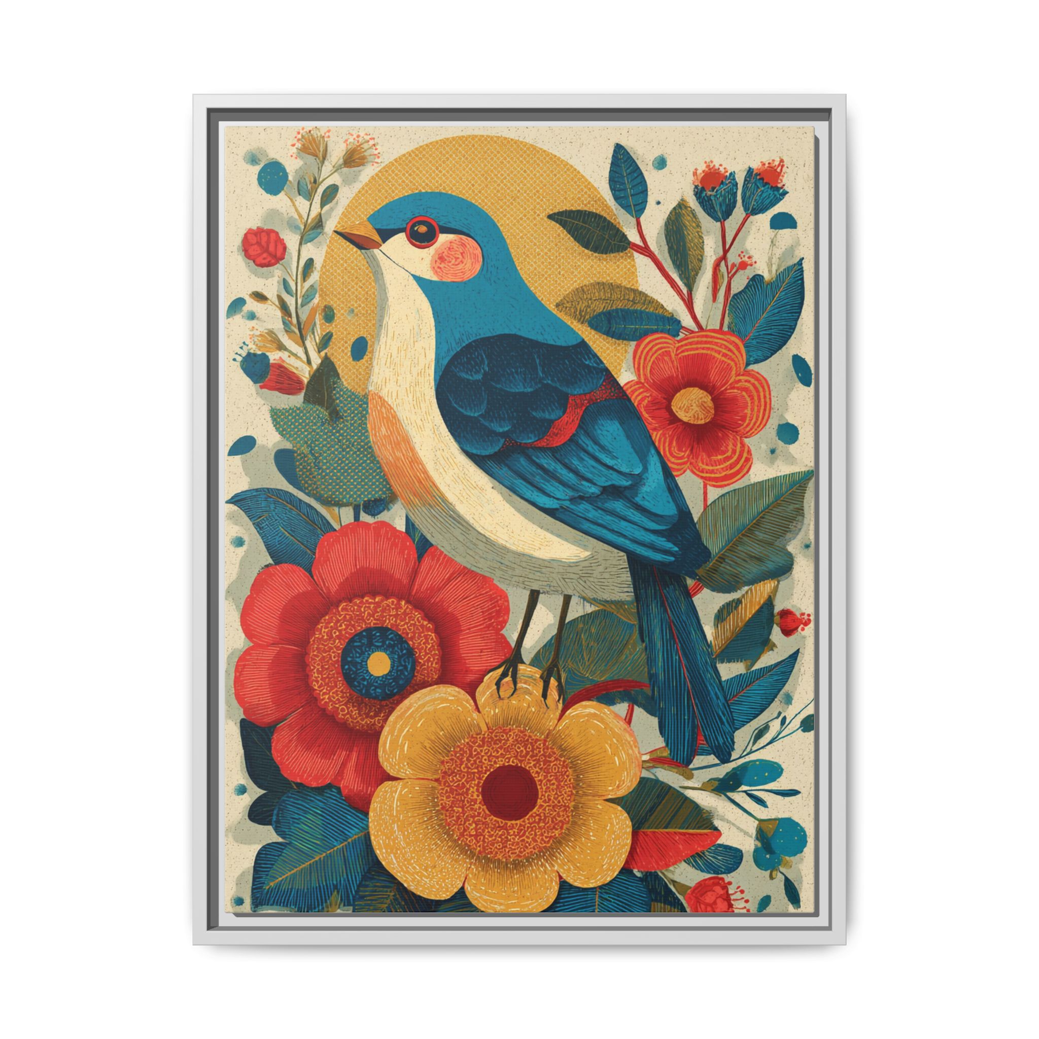 Folk Art Bird Print | Vintage Botanical Floral Illustration | Framed Canvas Print - Image 29