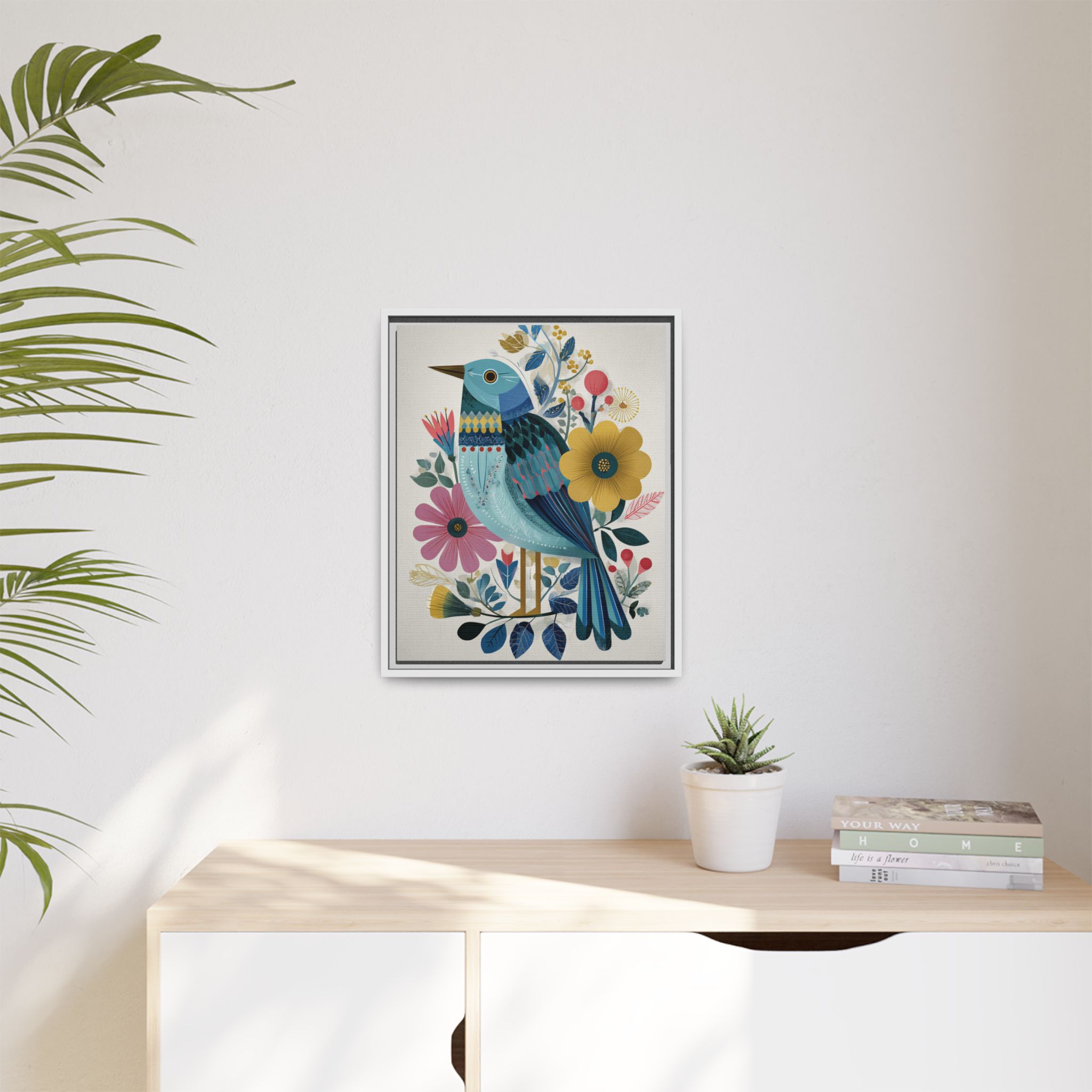 Folk Art Bird Print | Colorful Floral Nature Poster | Framed Canvas Print - Image 11