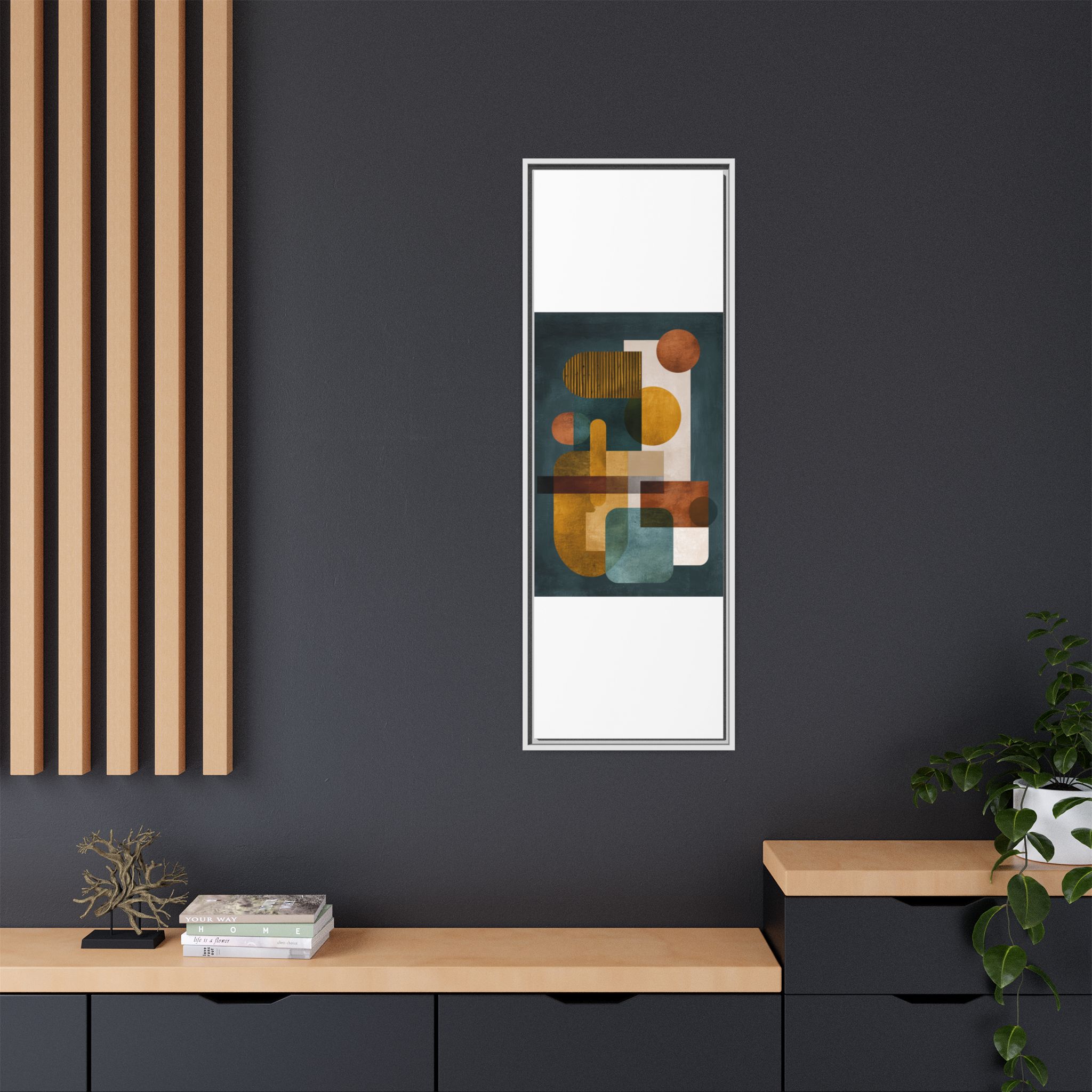 Mid Century Geometric Wall Art Print | Navy Gold Terracotta Abstract Shapes | Boho Modern Living Room Art | Framed Canvas Print - Image 20