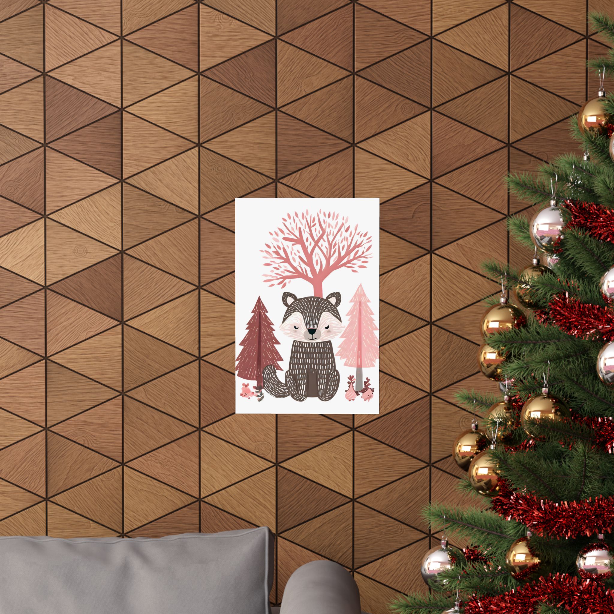 Woodland Bear Nursery Art | Pink Scandinavian Forest Animal Print | Matte Poster Print - Image 16
