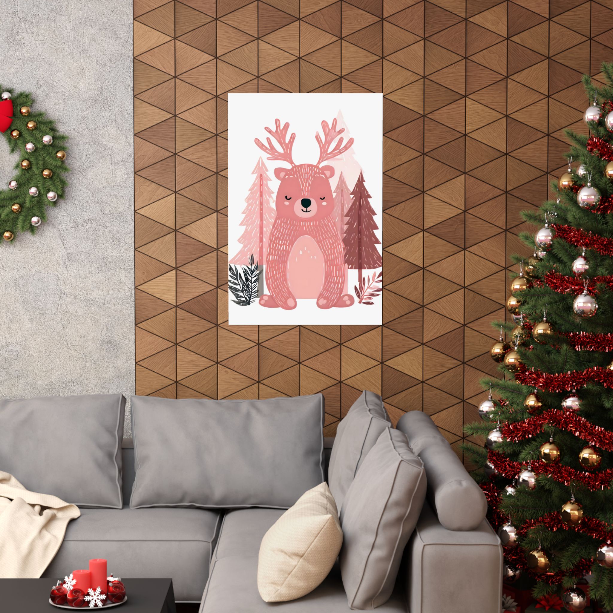 Pink Bear Antlers Art Print | Whimsical Woodland Nursery Wall Art | Matte Poster Print - Image 24