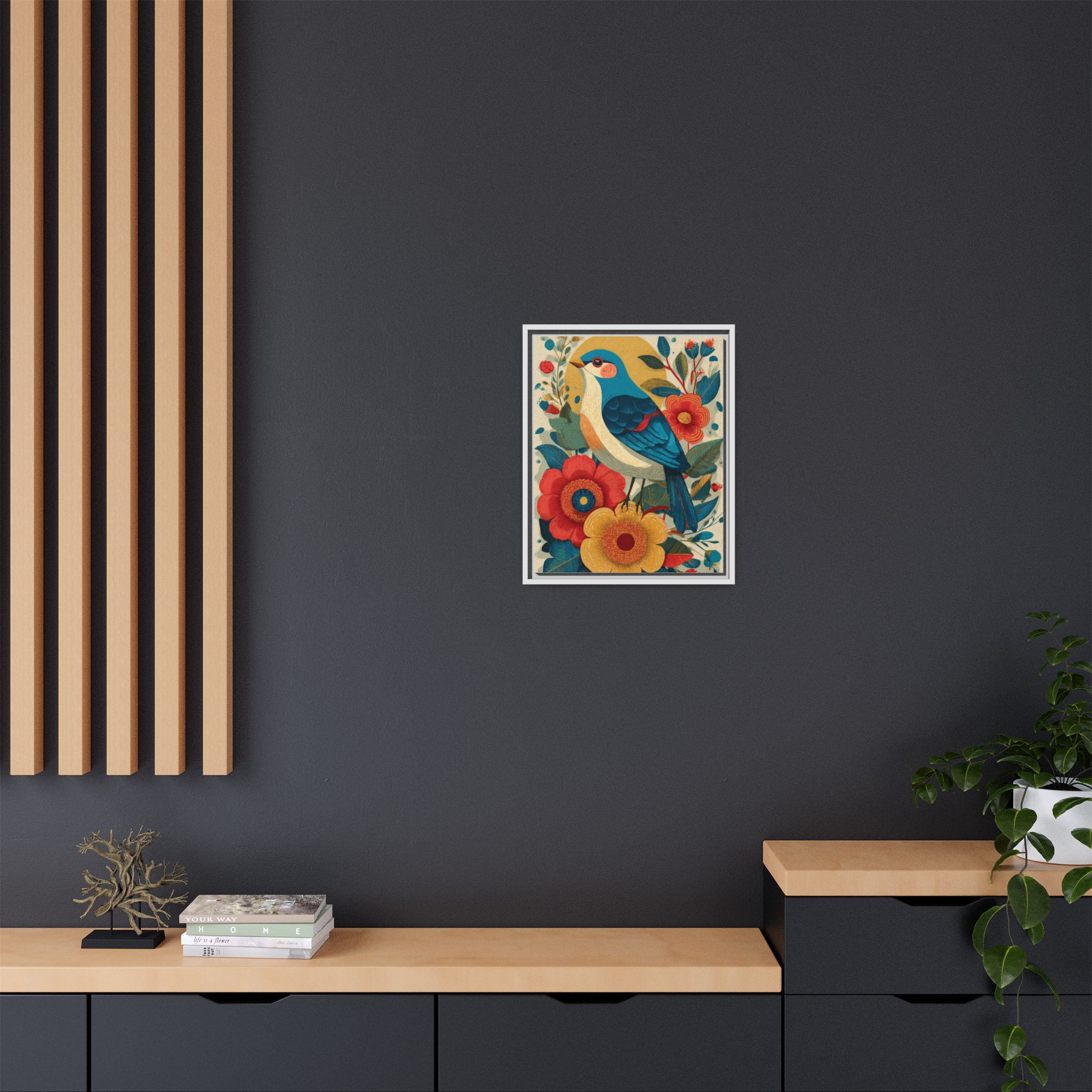 Folk Art Bird Print | Vintage Botanical Floral Illustration | Framed Canvas Print - Image 12