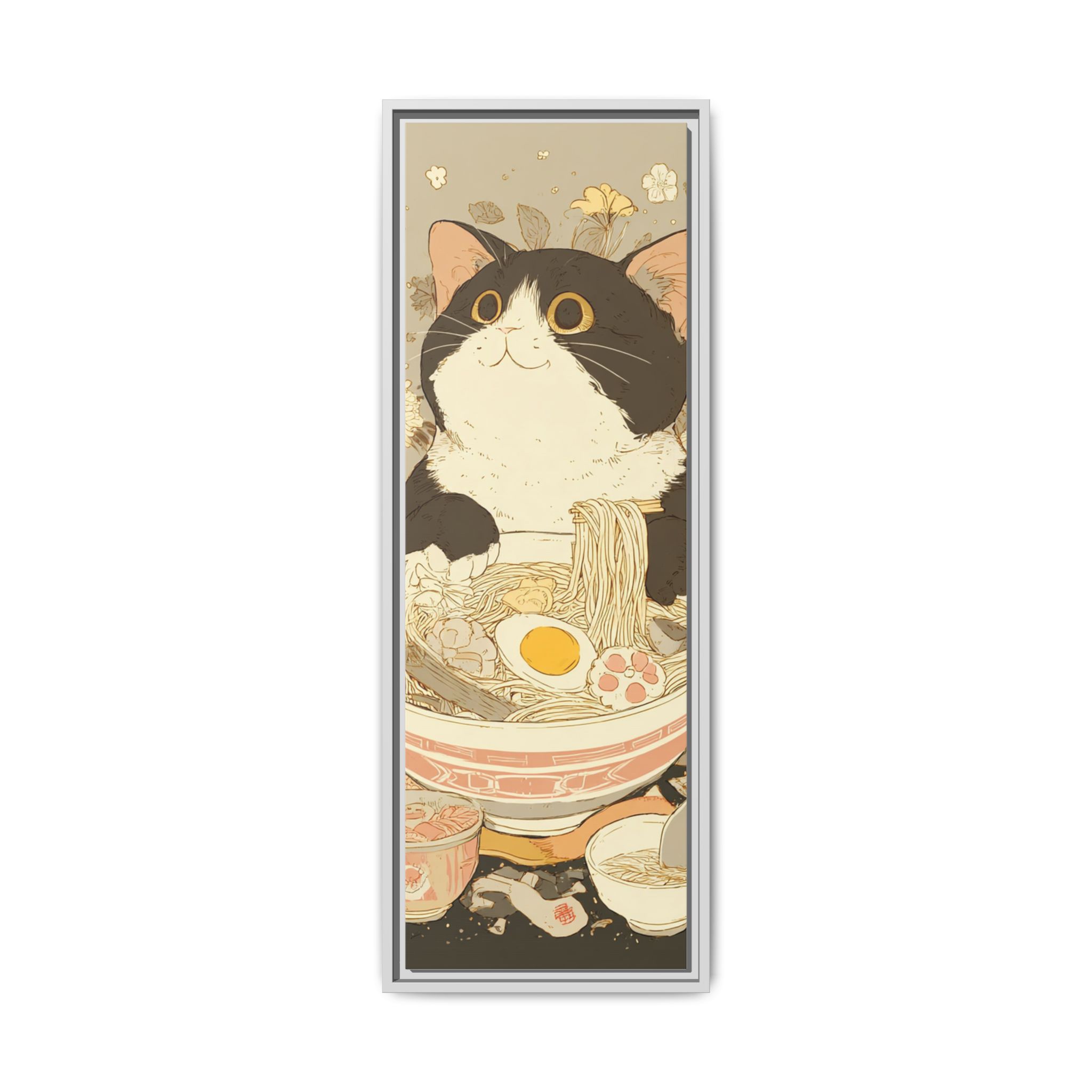 Kawaii Cat Ramen Print | Japanese Kitchen Wall Art | Framed Canvas Print