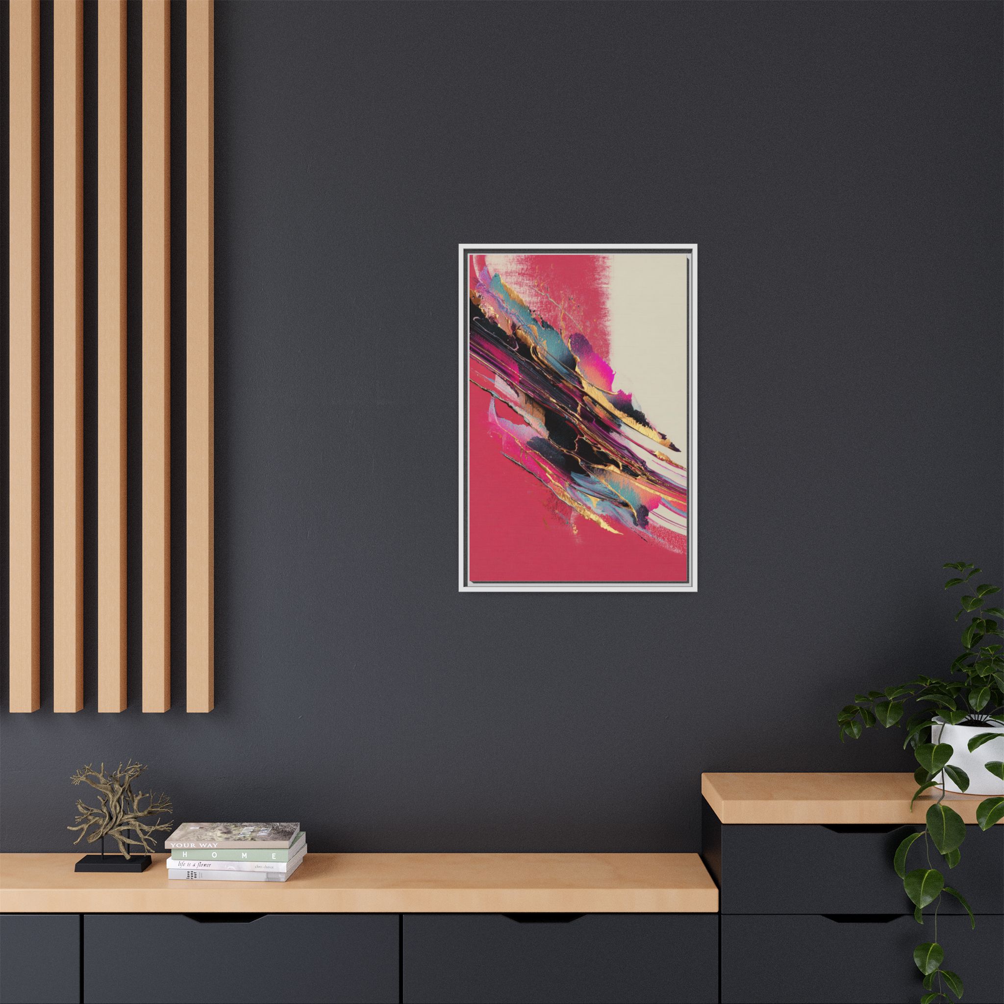 Abstract Art Print | Pink Coral Black Gold Modern Wall Art | Framed Canvas Print - Image 8