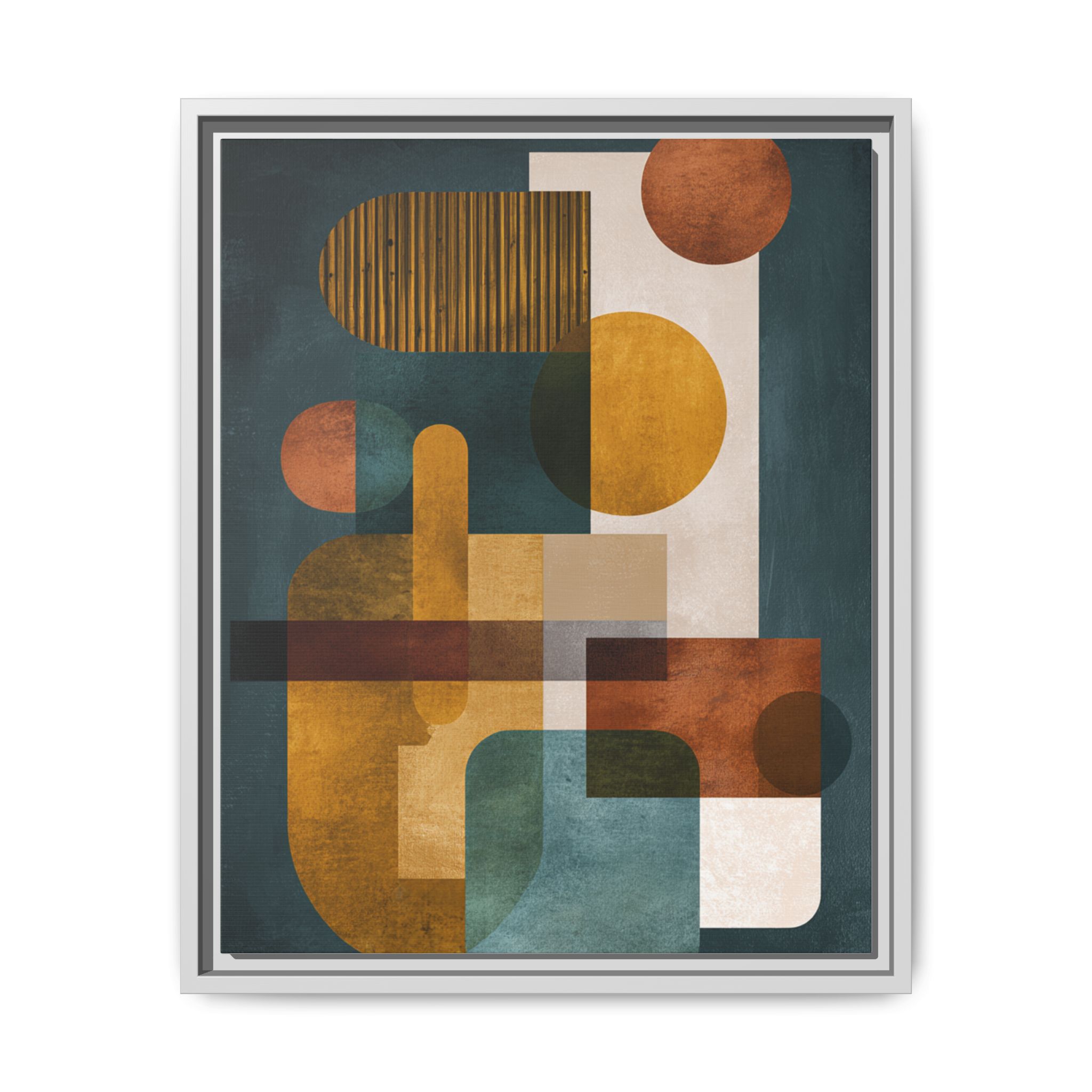Mid Century Geometric Wall Art Print | Navy Gold Terracotta Abstract Shapes | Boho Modern Living Room Art | Framed Canvas Print - Image 25
