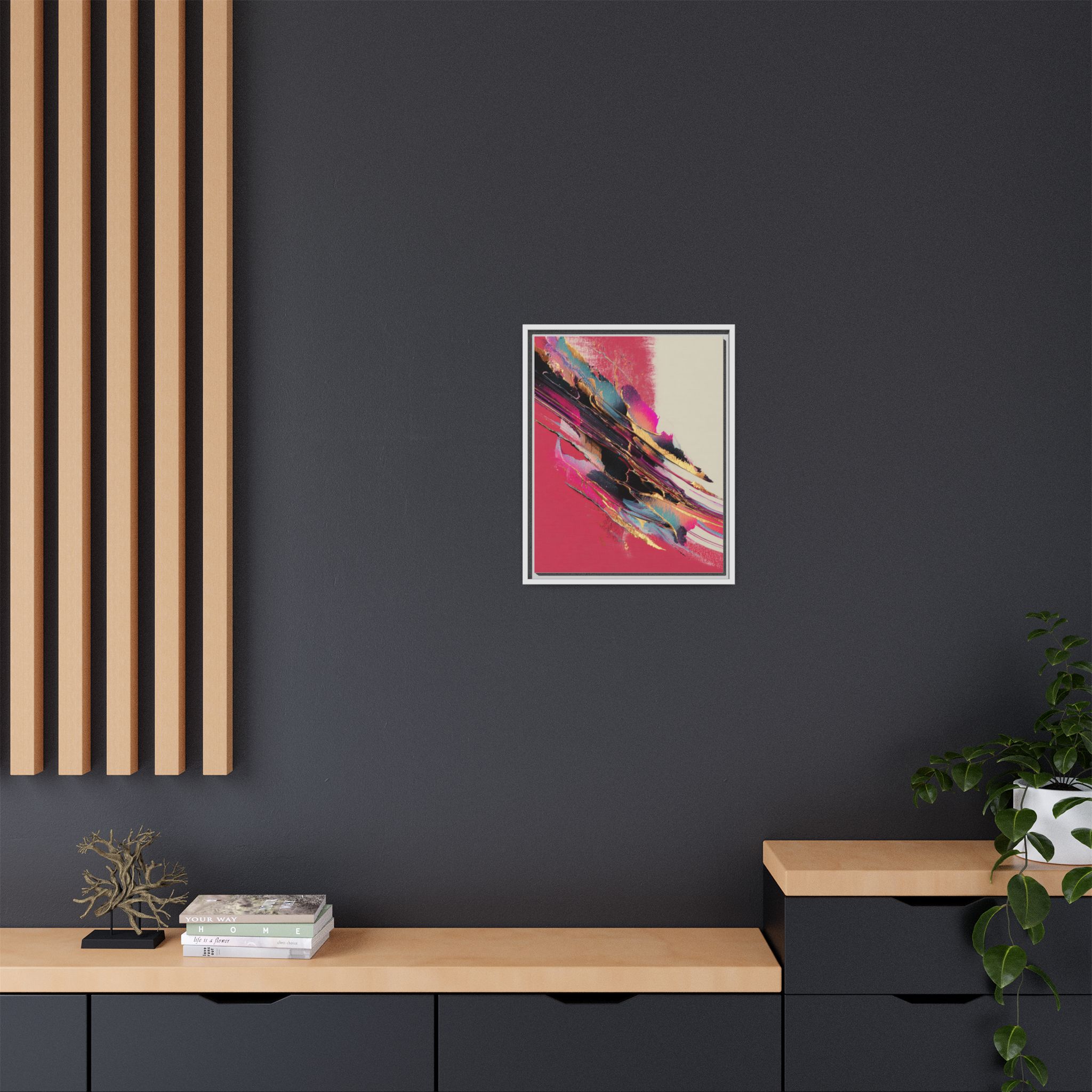 Abstract Art Print | Pink Coral Black Gold Modern Wall Art | Framed Canvas Print - Image 12