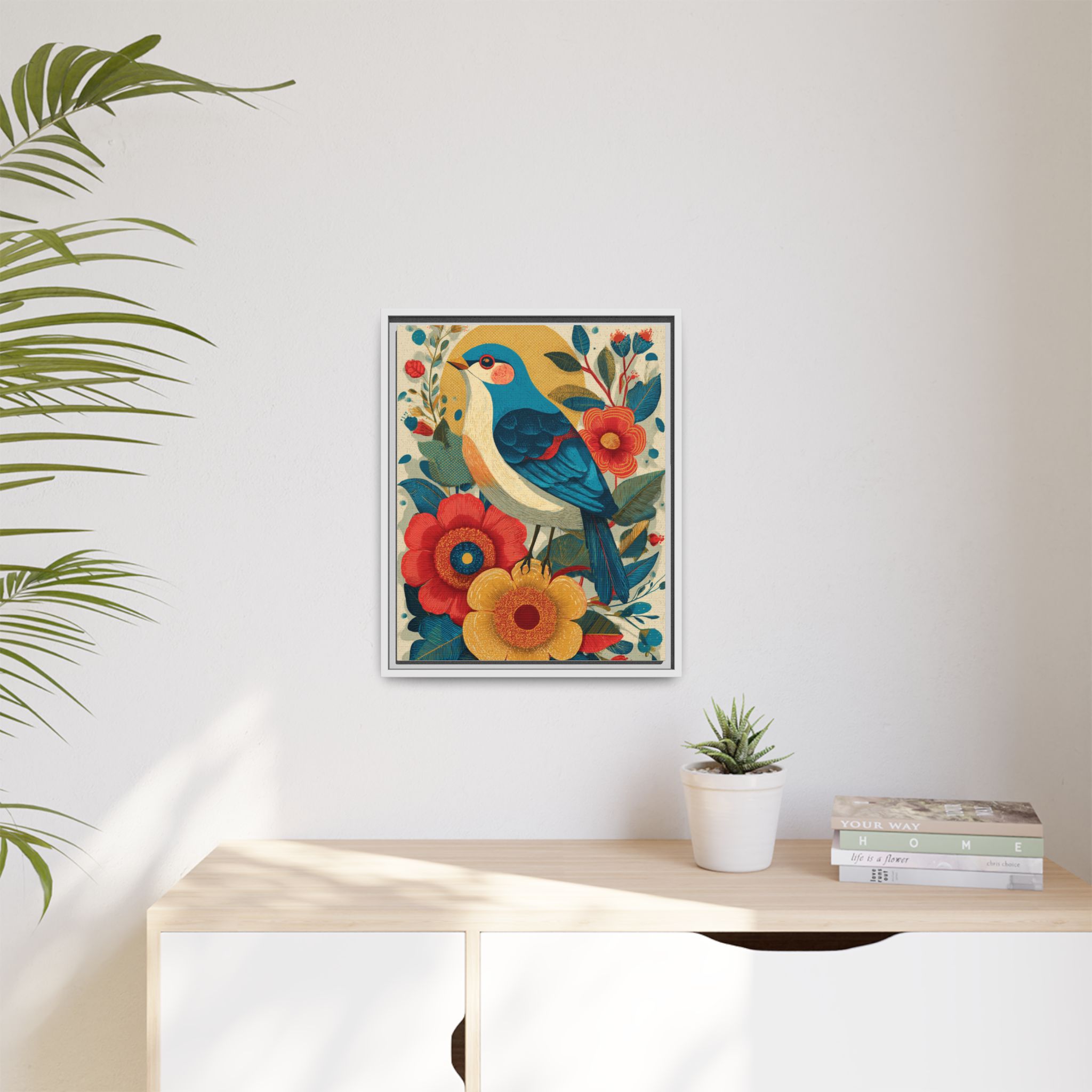 Folk Art Bird Print | Vintage Botanical Floral Illustration | Framed Canvas Print - Image 11