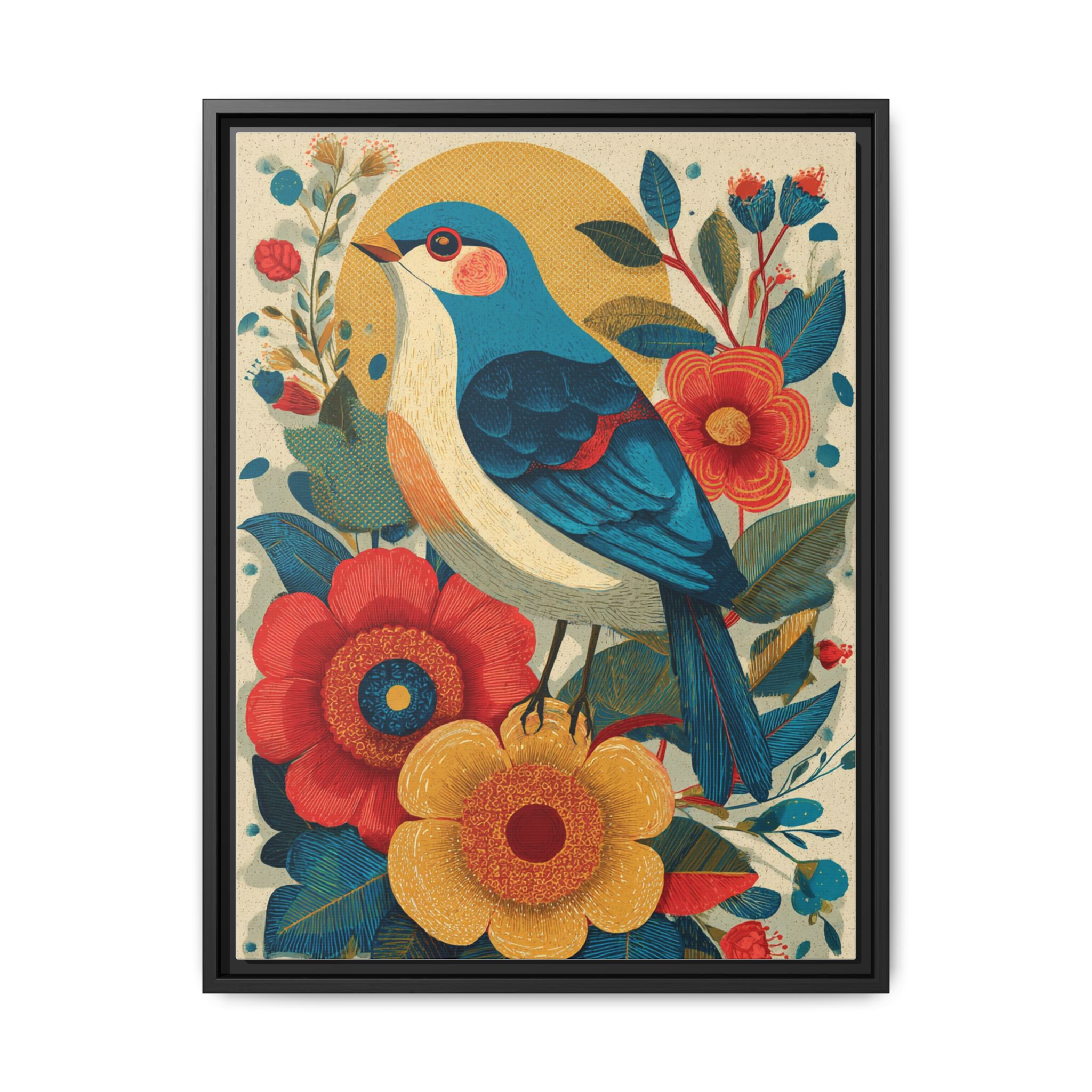 Folk Art Bird Print | Vintage Botanical Floral Illustration | Framed Canvas Print - Image 25