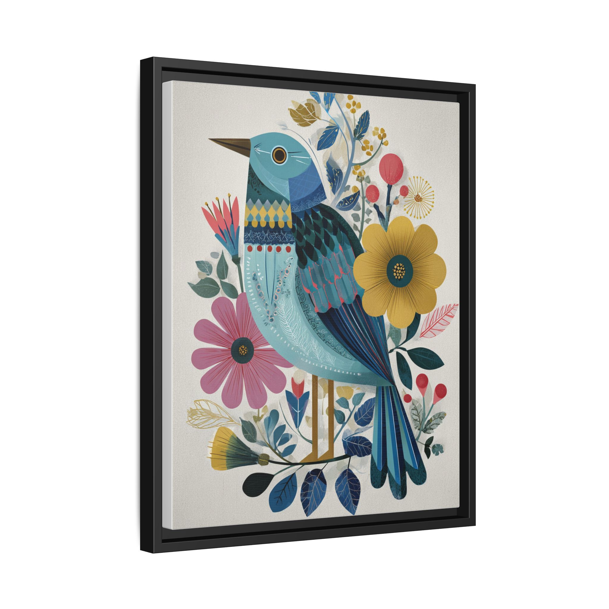 Folk Art Bird Print | Colorful Floral Nature Poster | Framed Canvas Print - Image 14