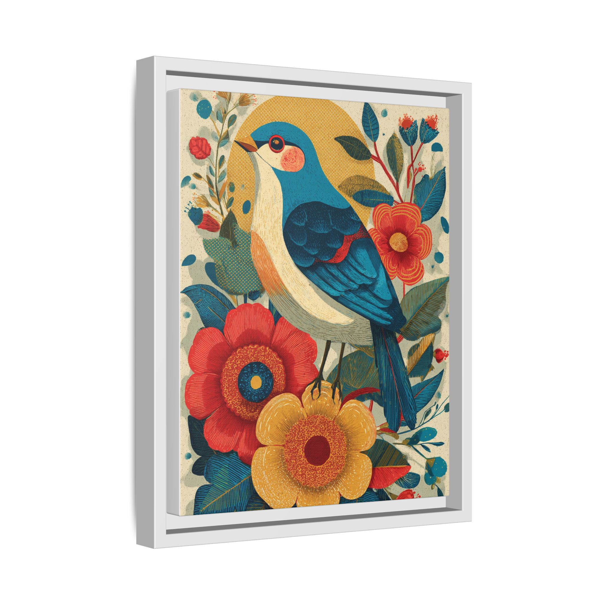 Folk Art Bird Print | Vintage Botanical Floral Illustration | Framed Canvas Print - Image 34