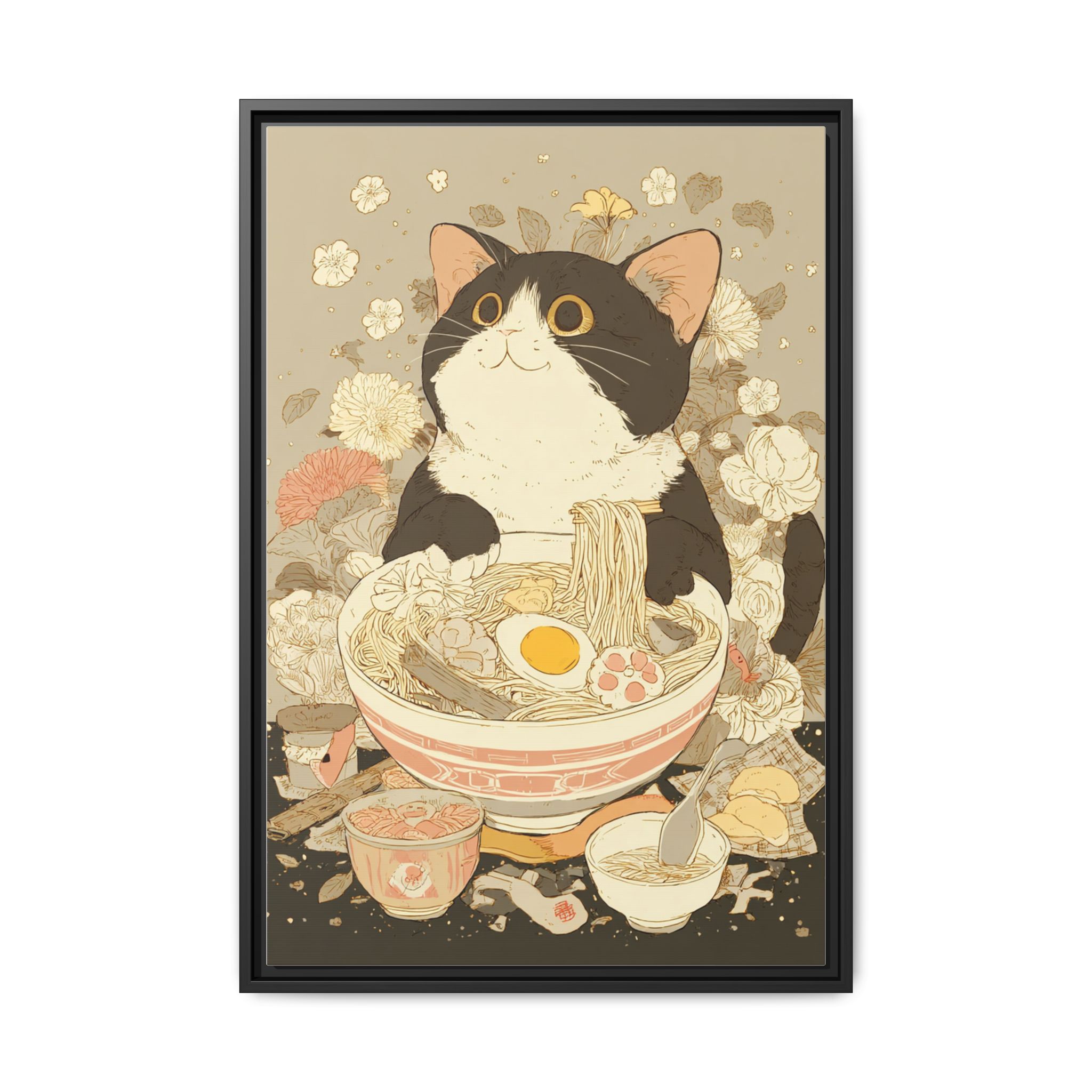 Kawaii Cat Ramen Print | Japanese Kitchen Wall Art | Framed Canvas Print - Image 9