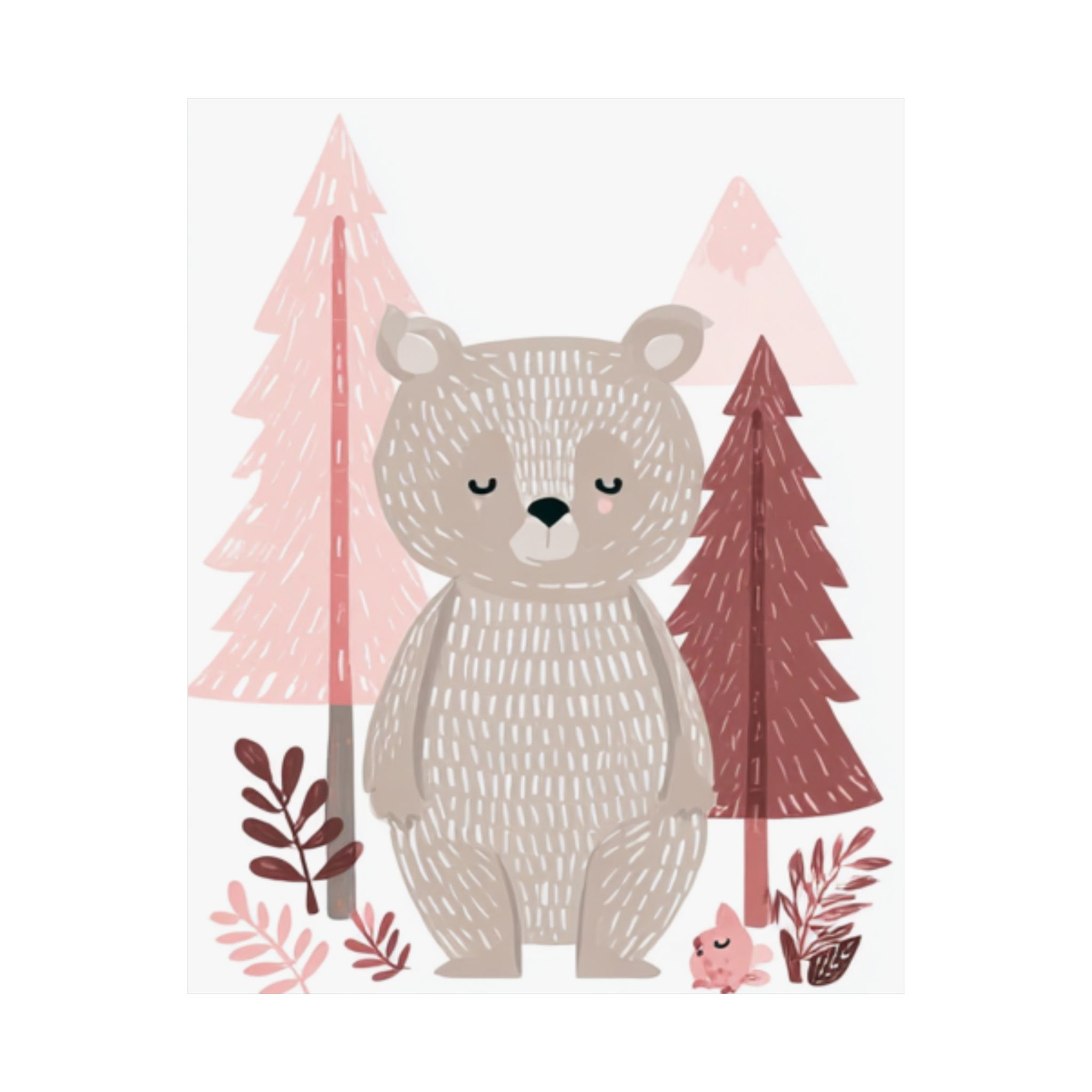 Woodland Bear Nursery Art Print | Pink Nordic Forest Animal | Matte Poster Print - Image 10