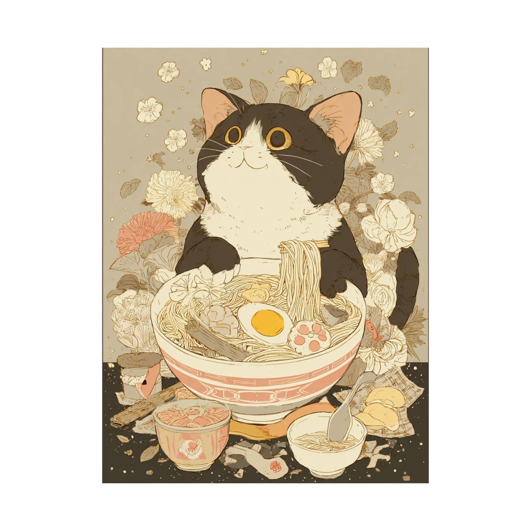 Kawaii Cat Ramen Print | Japanese Kitchen Wall Art | Matte Poster Print - Image 6