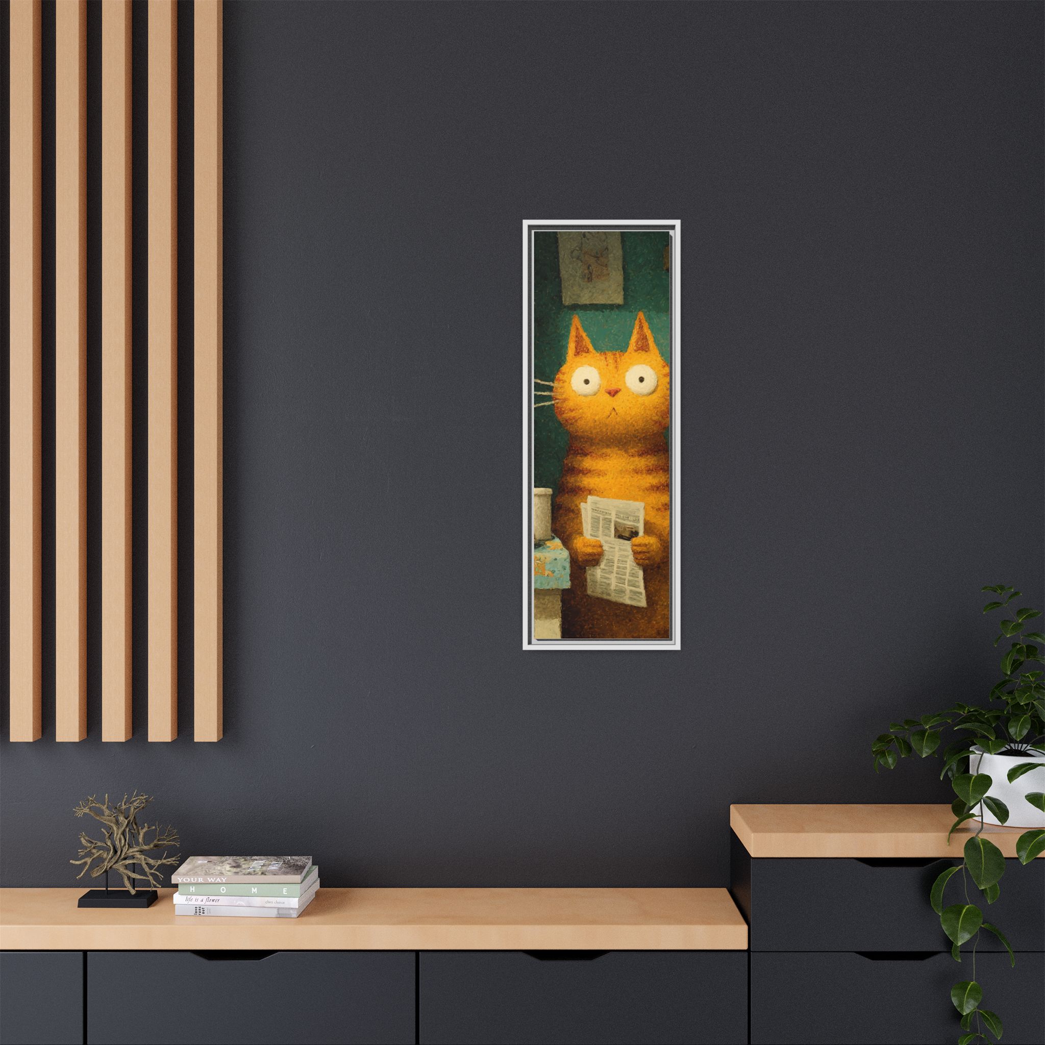 Whimsical Cat Art Print | Colorful Abstract Animals Kids | Framed Canvas Print - Image 4